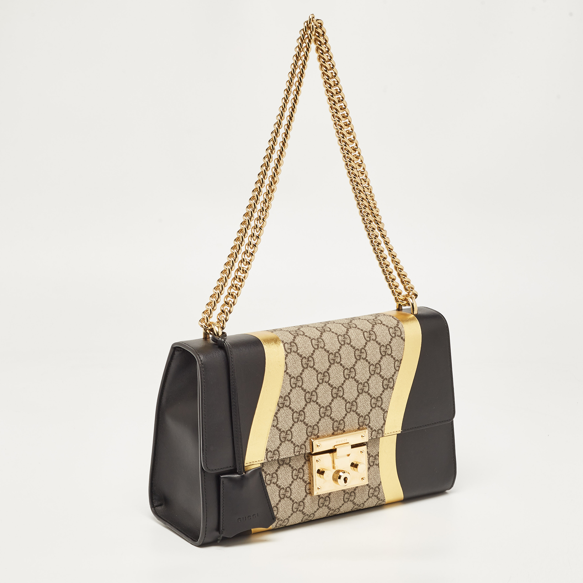 Gucci Tricolor GG Supreme Canvas And Leather Medium Padlock Shoulder Bag