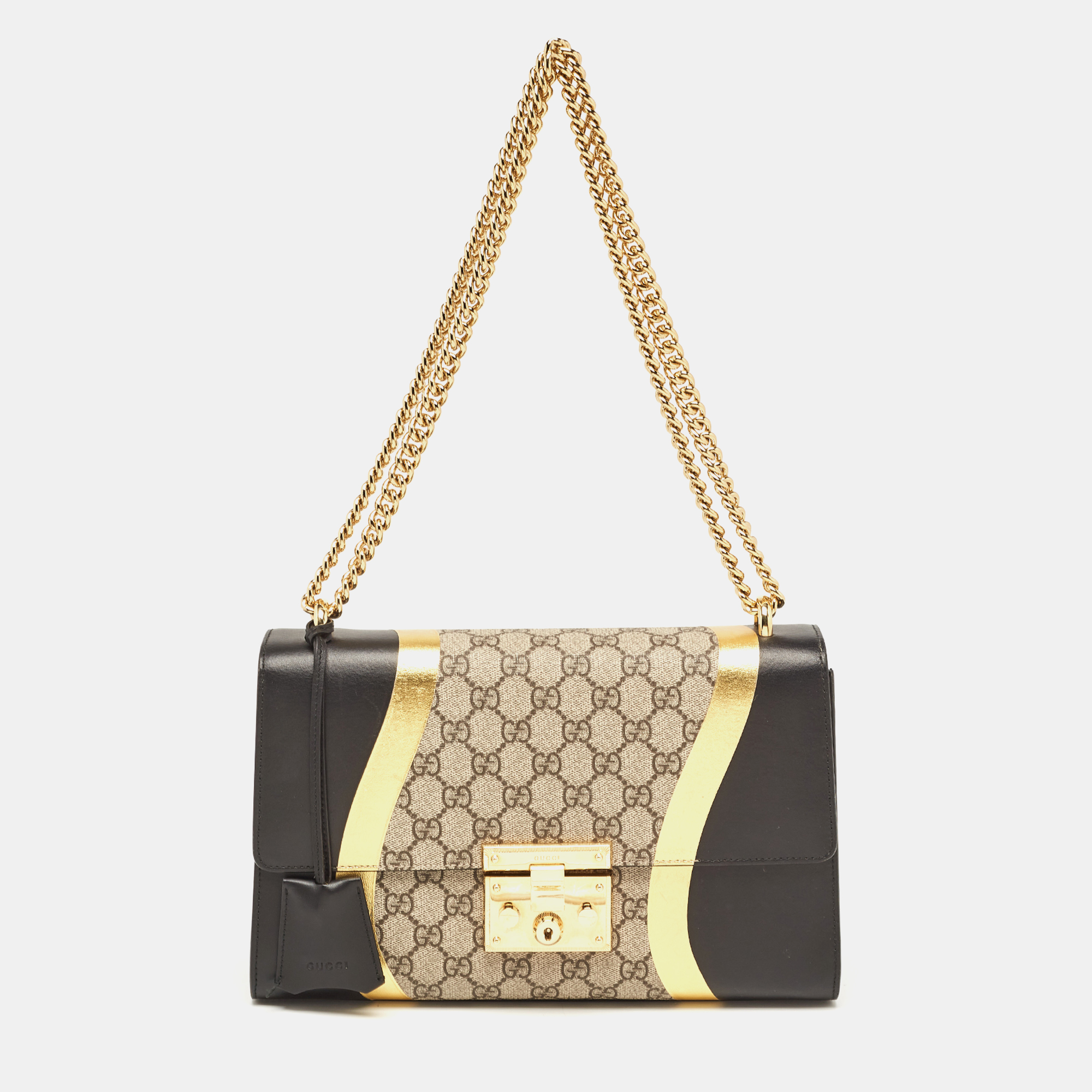 Gucci Tricolor GG Supreme Canvas And Leather Medium Padlock Shoulder Bag