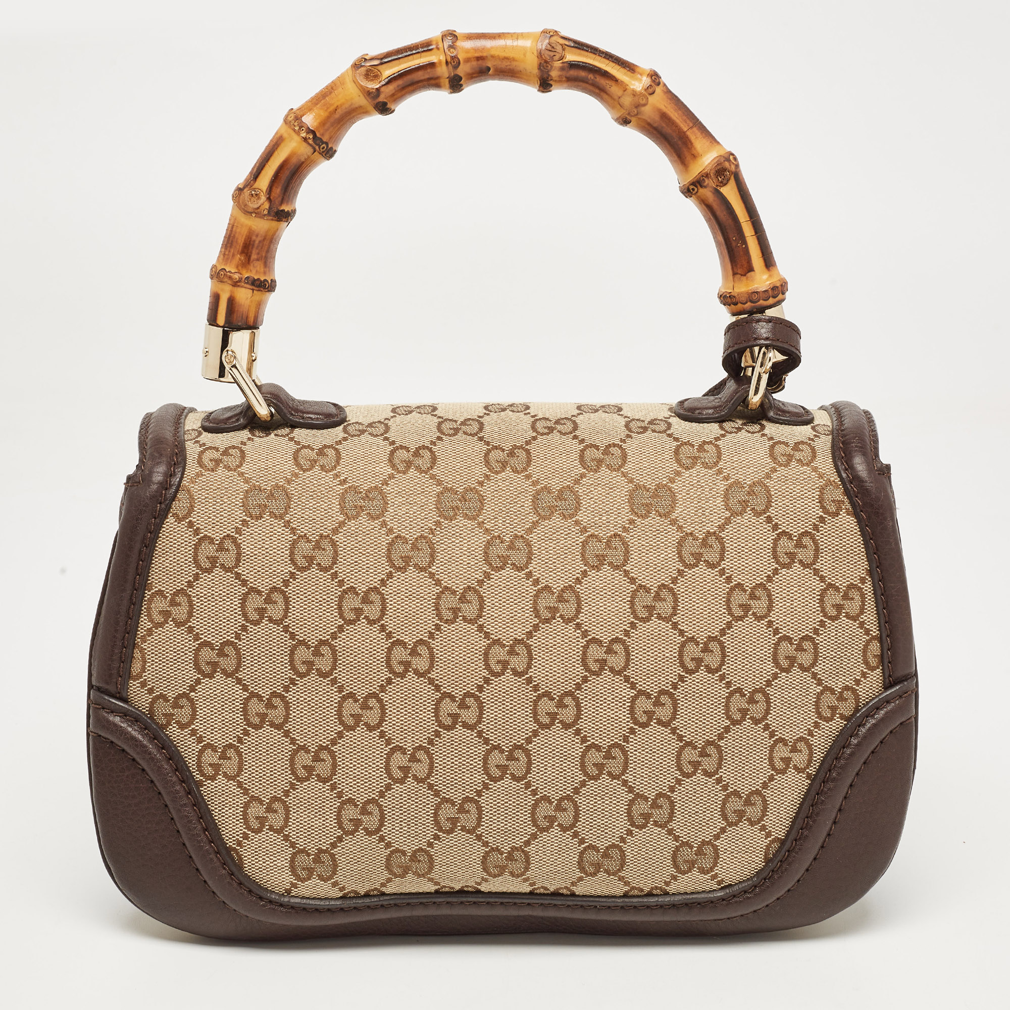 Gucci Beige/Brown GG Canvas And Leather Tassel New Bamboo Top Handle Bag