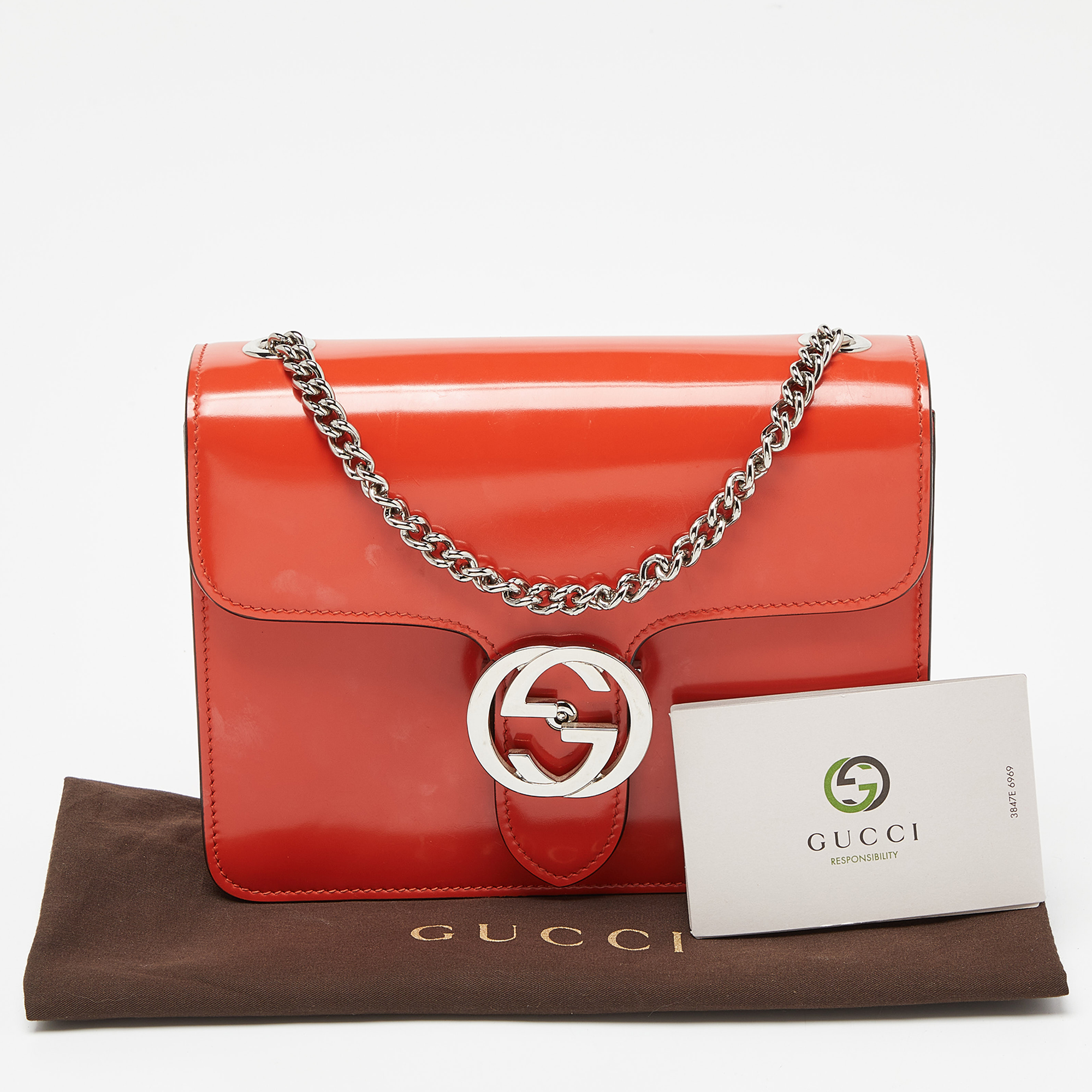 Gucci Orange Patent Leather Small Interlocking G Crossbody Bag