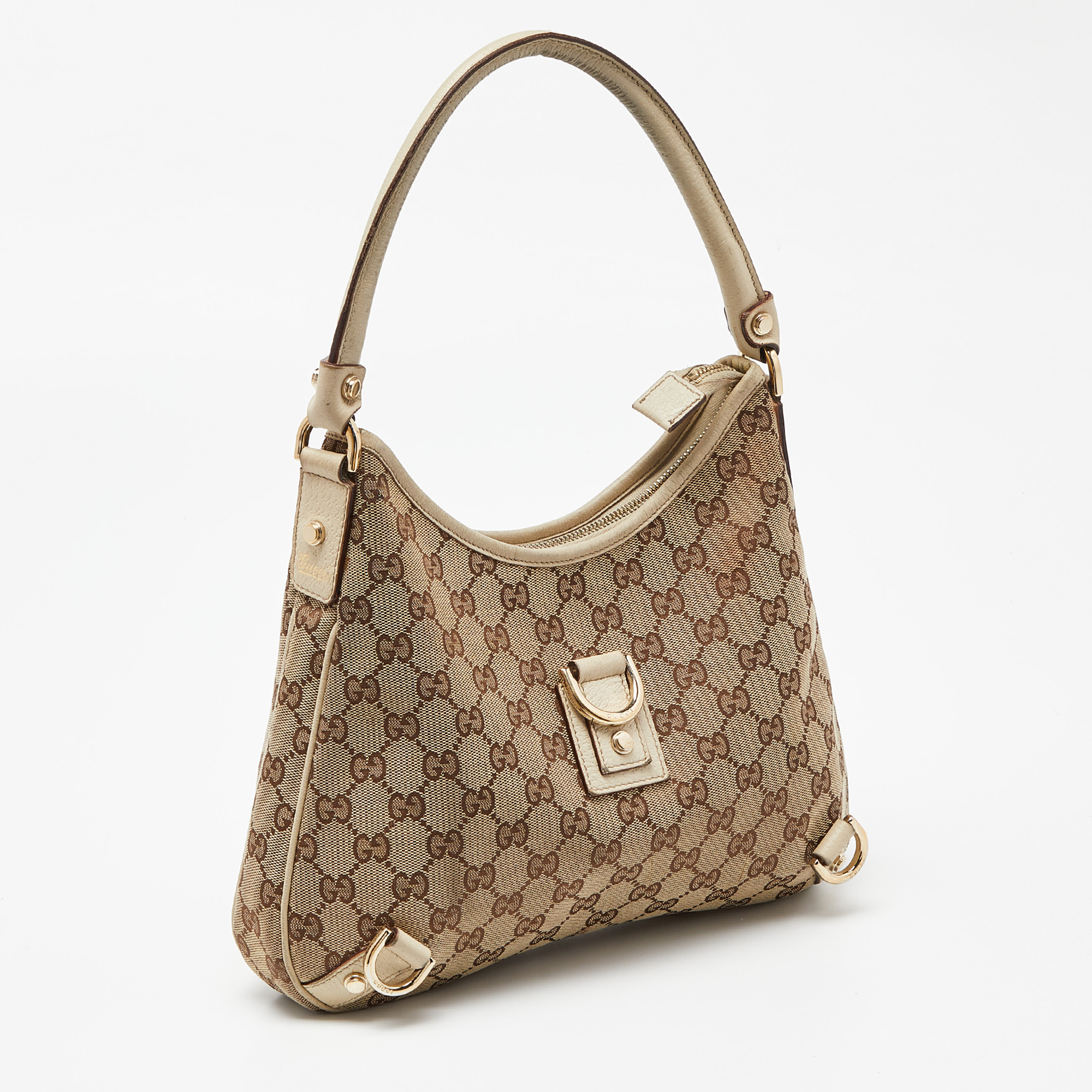 Gucci Beige/Cream GG Canvas And Leather Small Abbey D Ring Hobo
