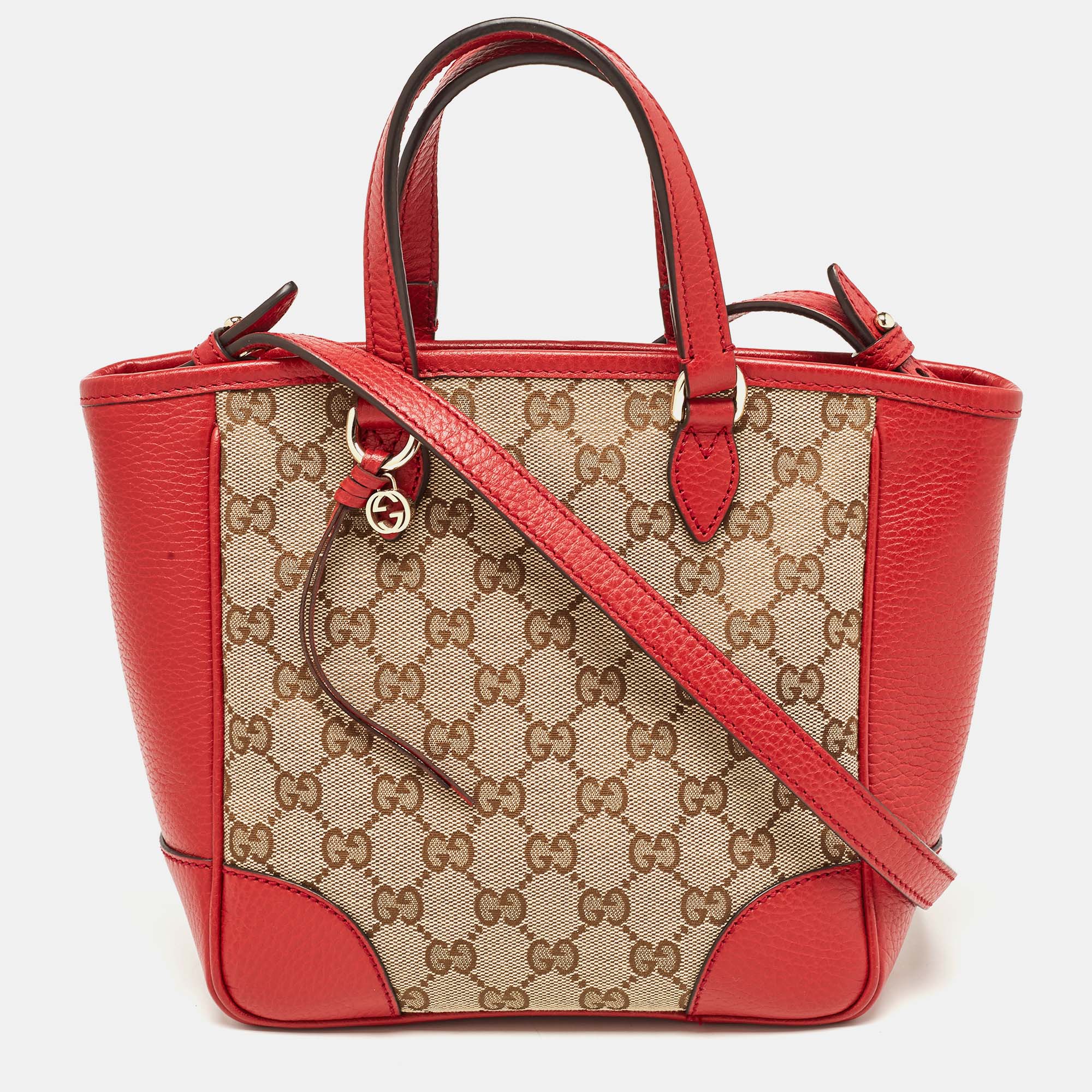 Gucci Beige/Red GG Canvas And Leather Small Bree Tote