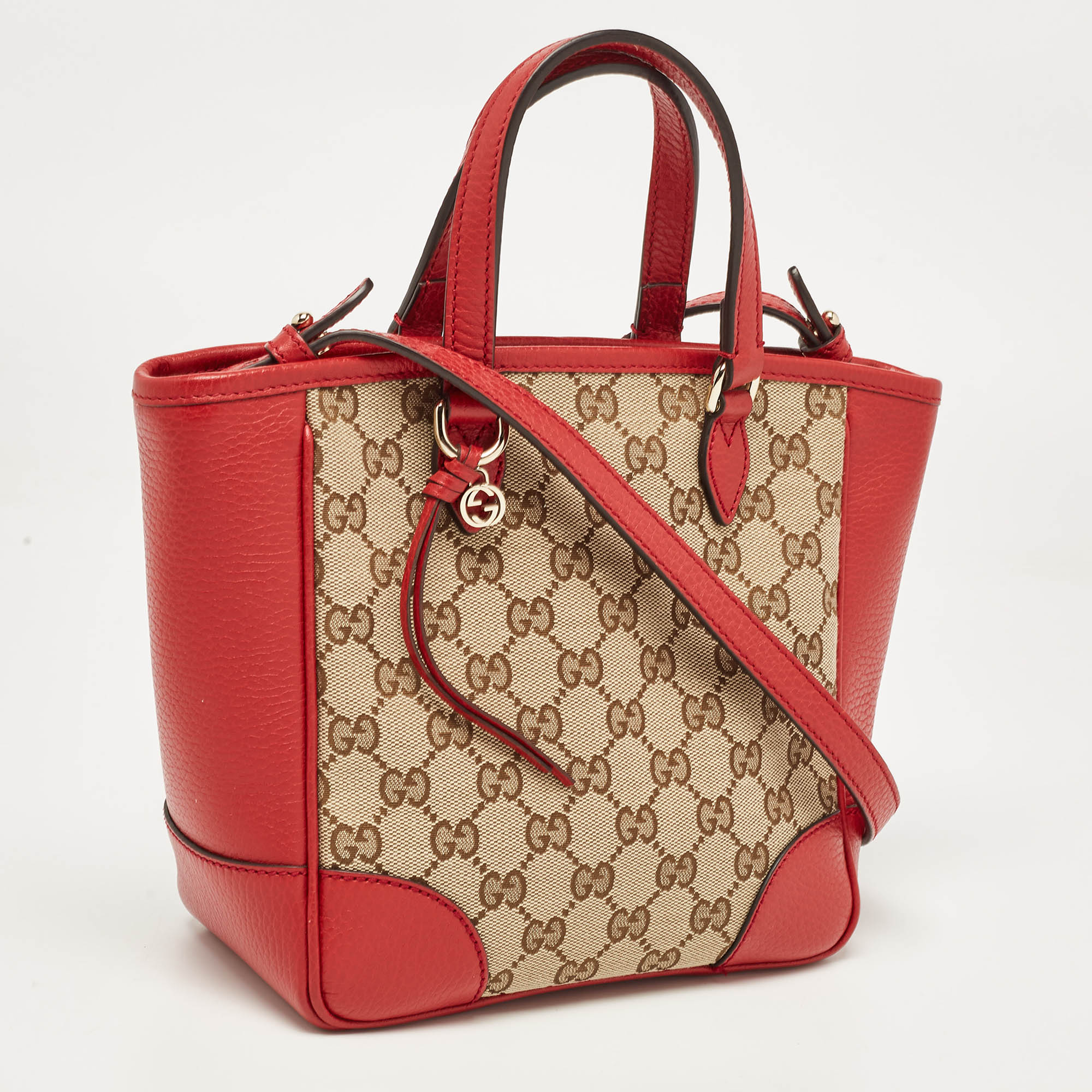 Gucci Beige/Red GG Canvas And Leather Small Bree Tote