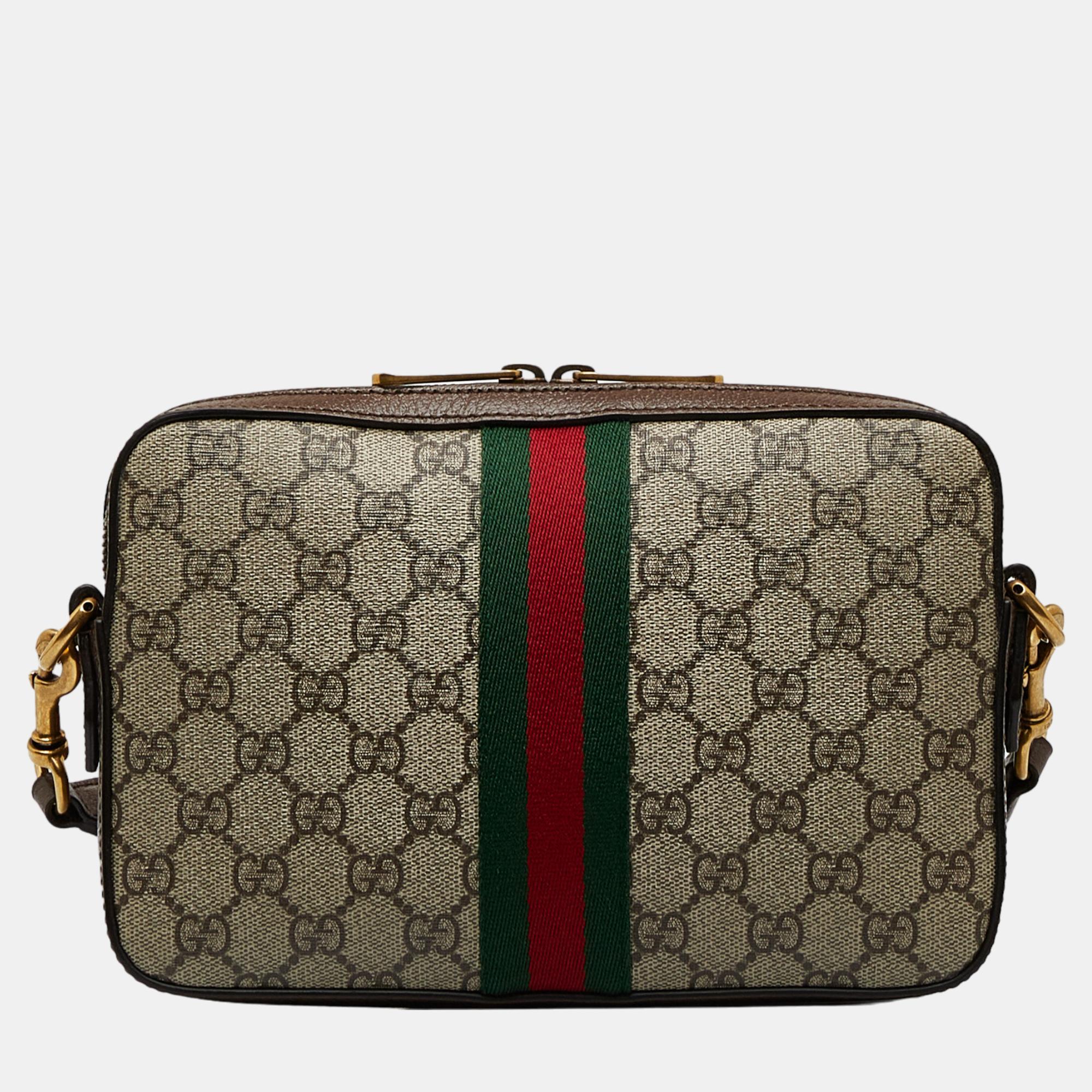 Gucci Beige/Brown GG Supreme Web Ophidia Crossbody Bag