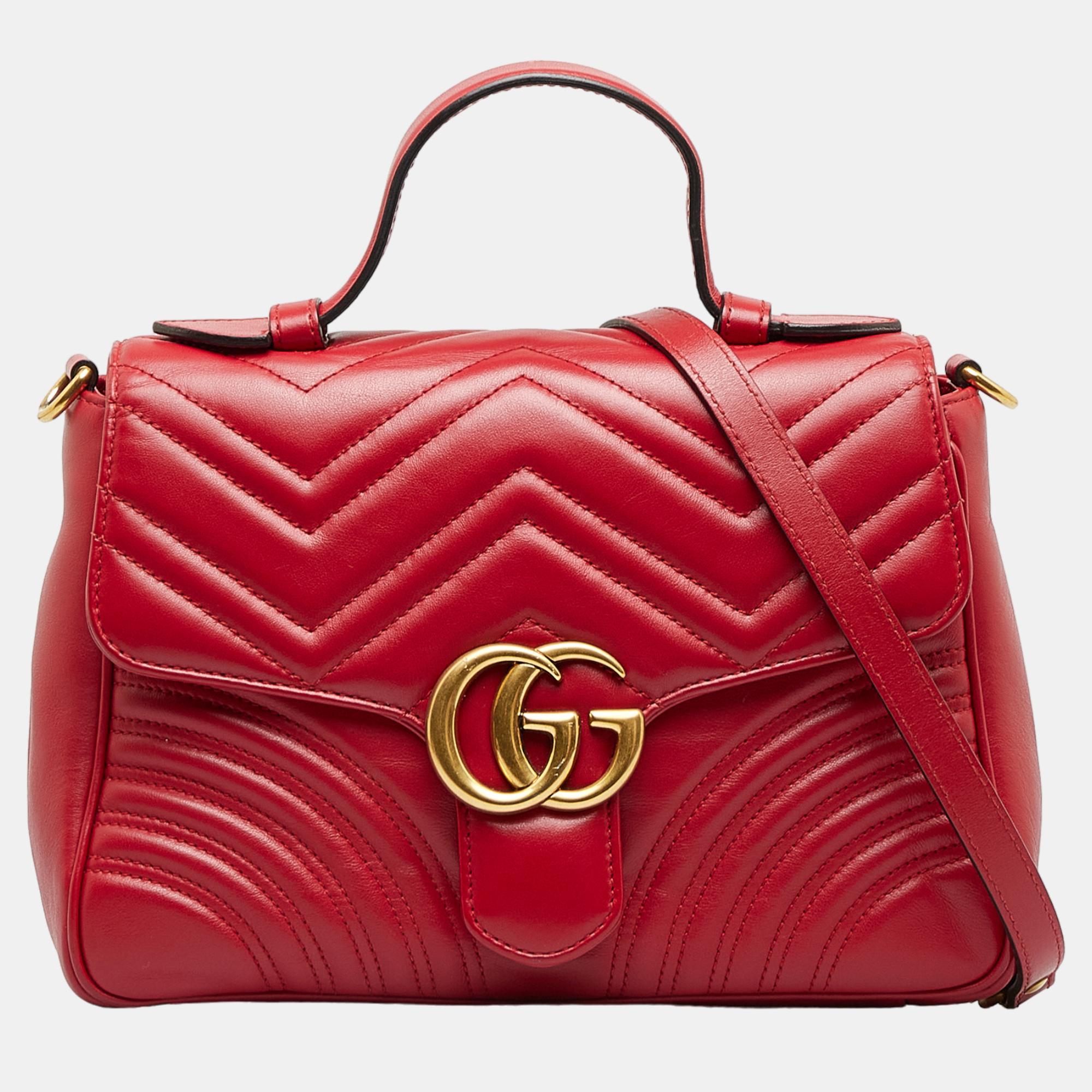 Gucci Red GG Marmont Leather Satchel