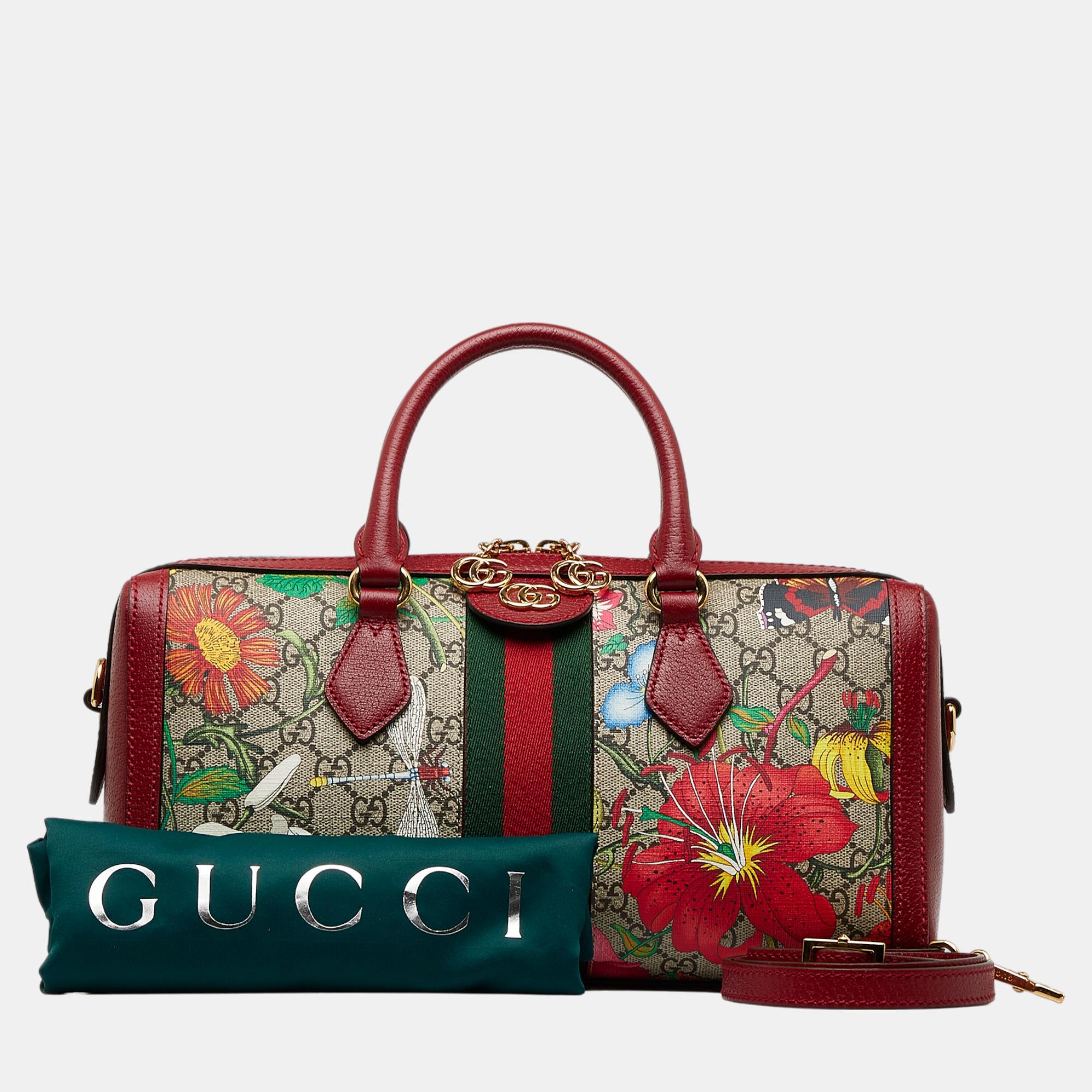 Gucci Multicolour GG Supreme Ophidia Web Flora Satchel