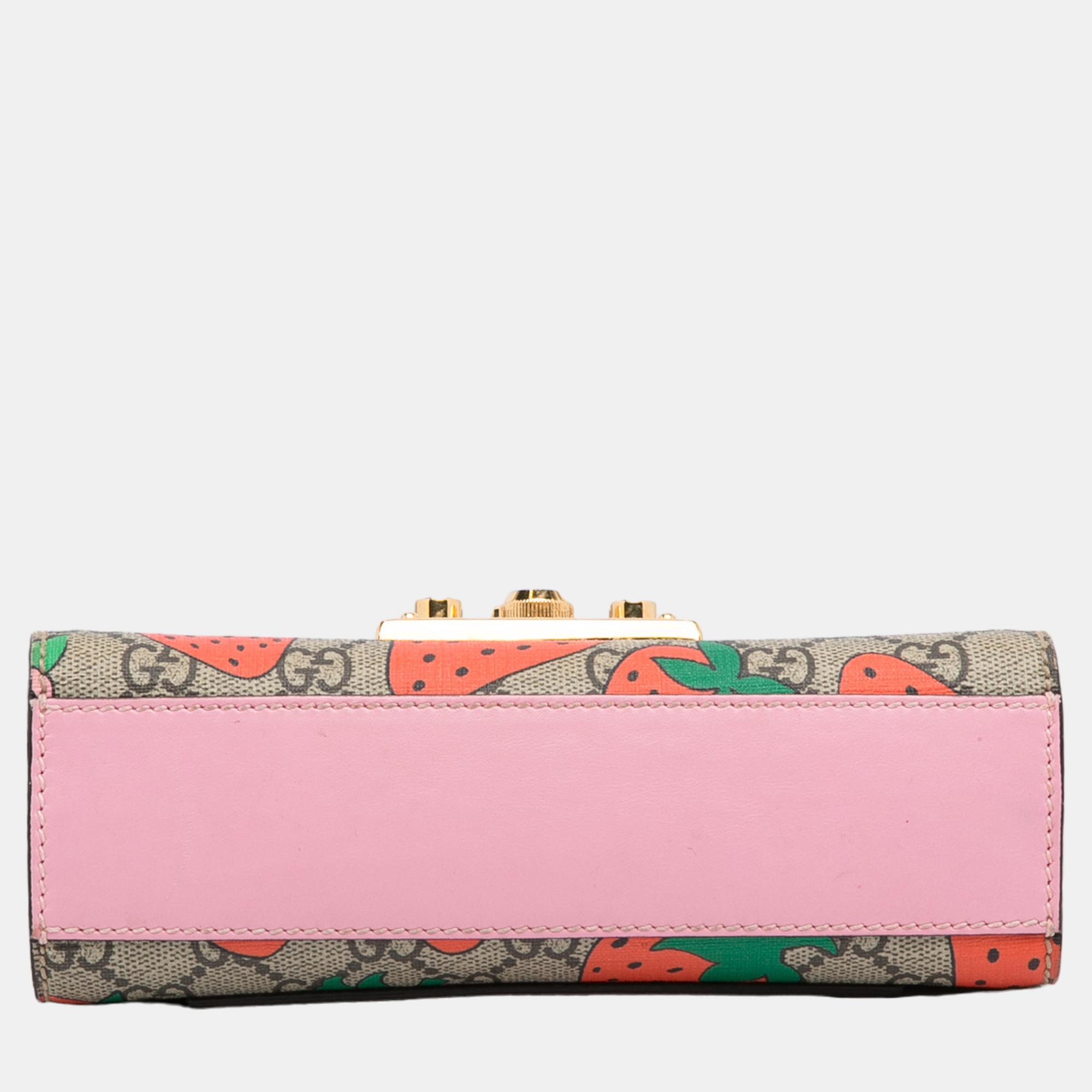 Gucci Multicolour GG Supreme Strawberry Padlock Crossbody Bag