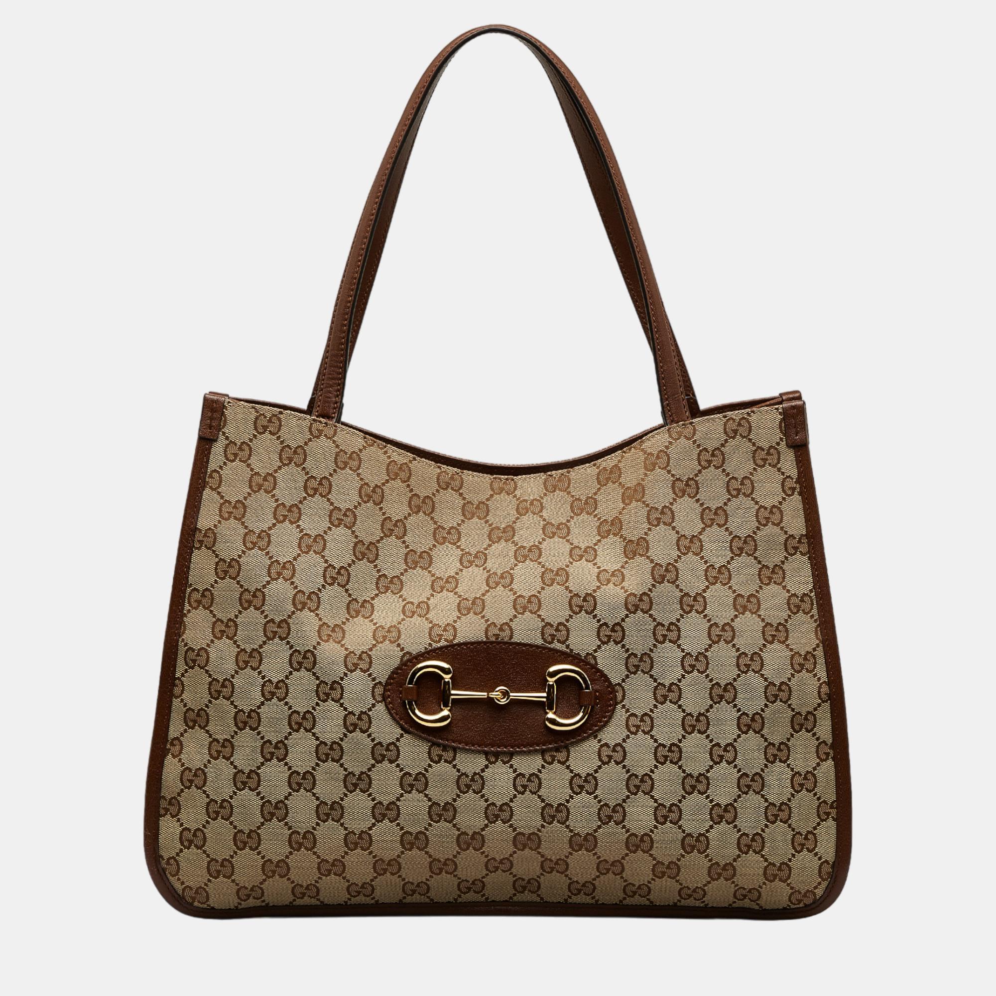 Gucci beige/brown gg canvas horsebit 1955 tote bag