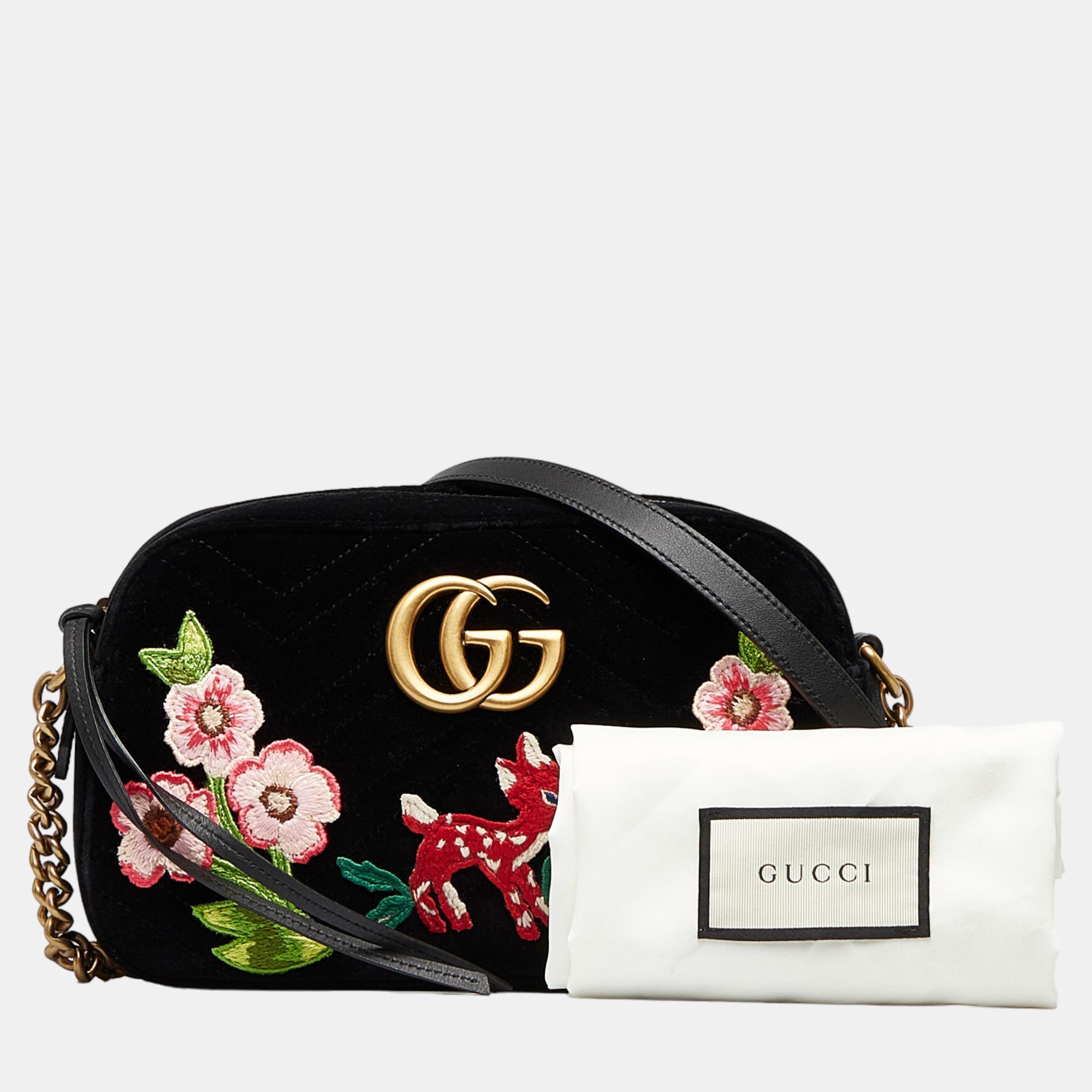Gucci Black GG Marmont Velvet Crossbody