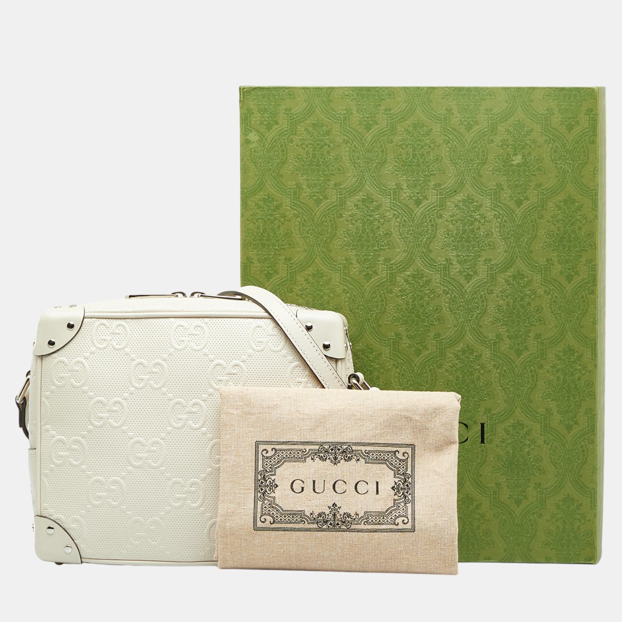 Gucci White GG Embossed Perforated Square Bag