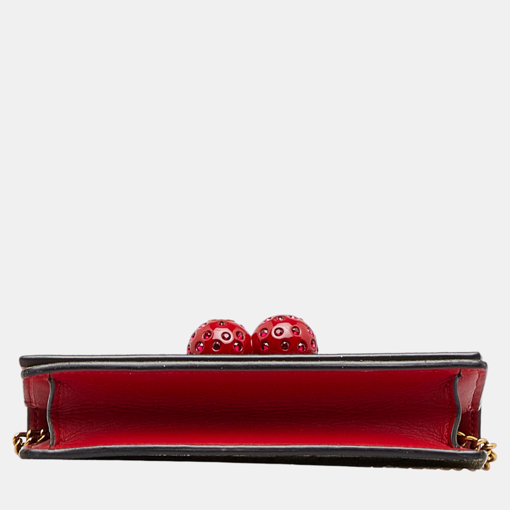 Gucci Beige/Brown GG Supreme Cherry Wallet On Chain
