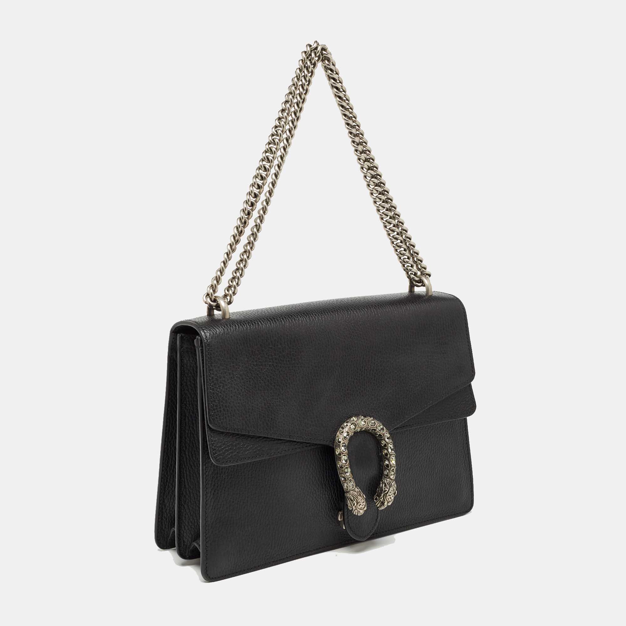 Gucci Black Leather Medium Dionysus Shoulder Bag