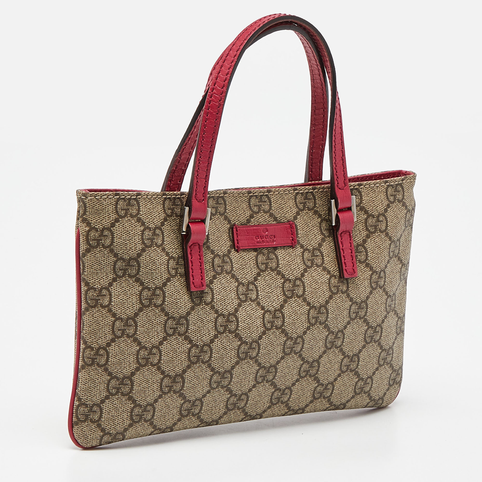 Gucci Beige/Pink GG Supreme Canvas And Leather Pochette Bag