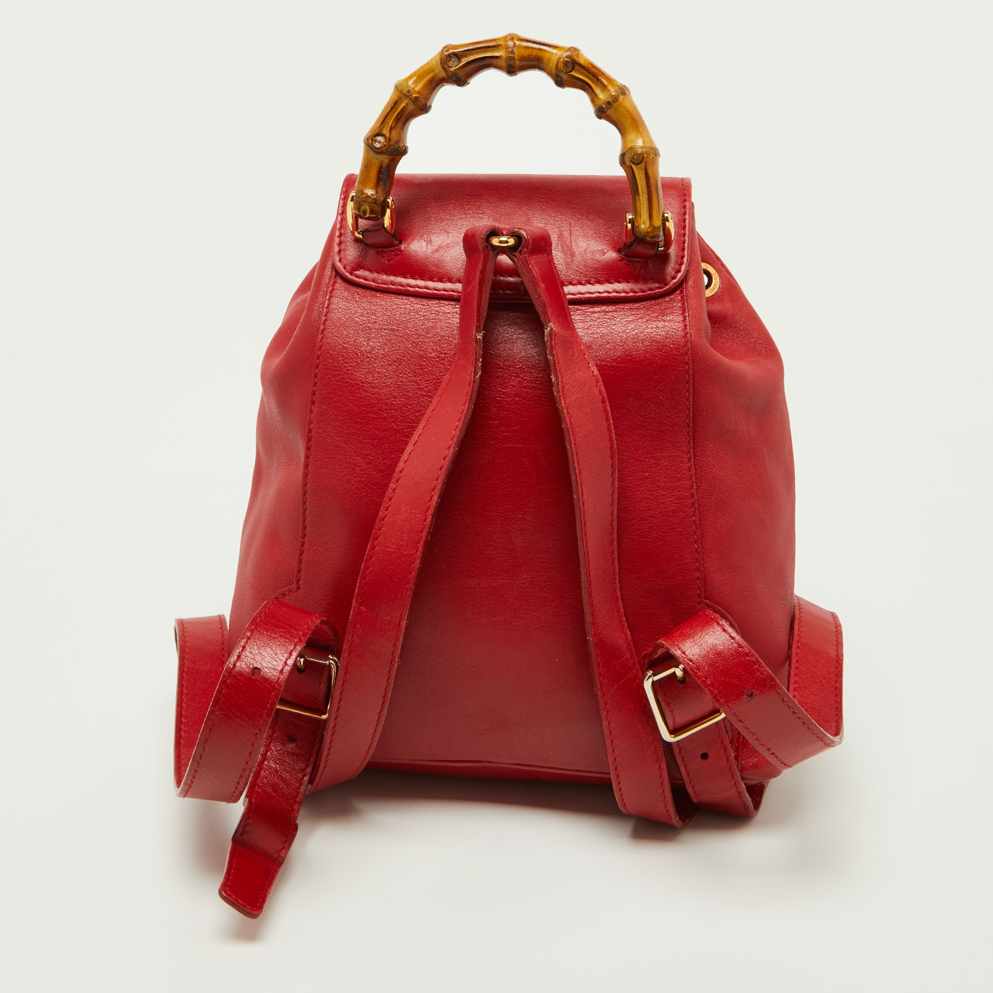 Gucci Red Leather Mini Vintage Bamboo Handle Backpack