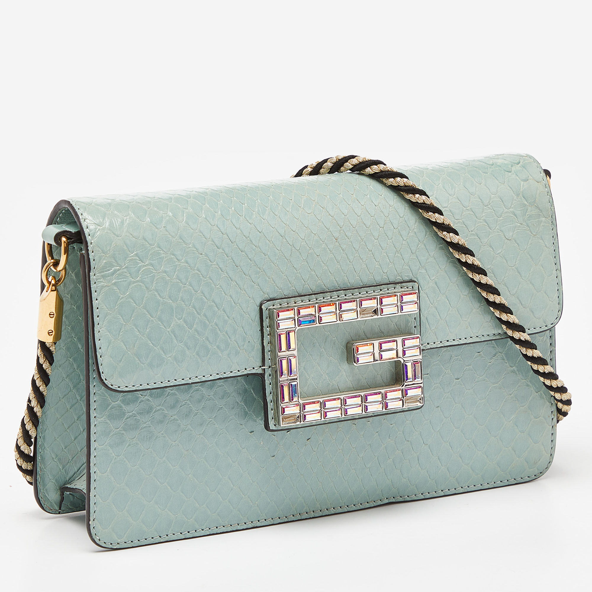 Gucci Green Python G Crystals Embellished Bag