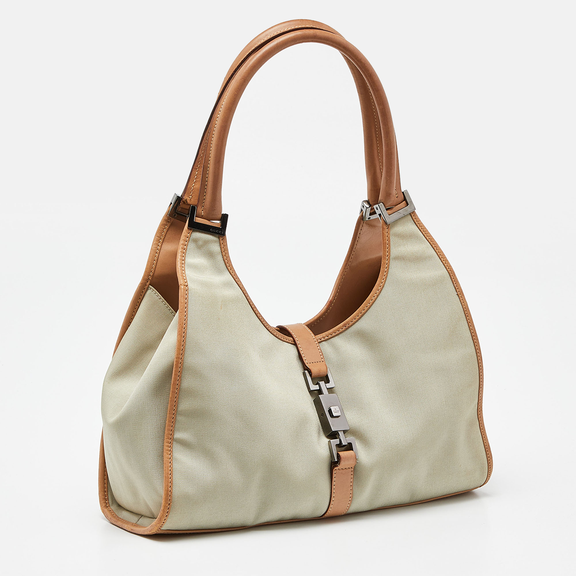 Gucci Beige/Tan Canvas And Leather Jackie Tote