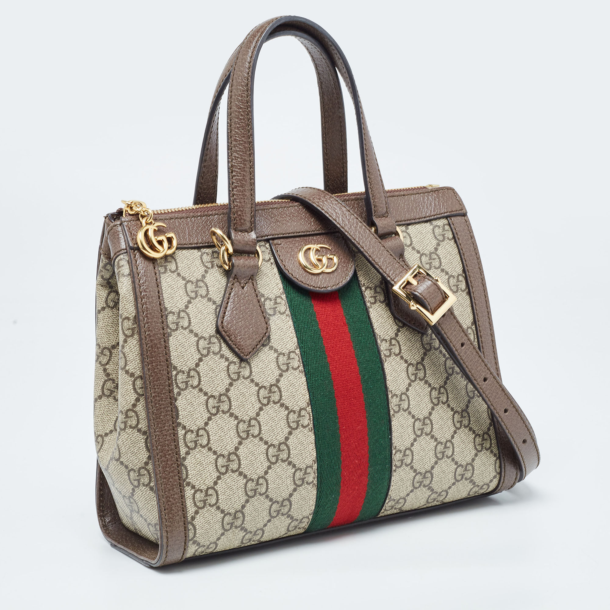 Gucci Beige/Brown GG Supreme Canvas And Leather Small Ophidia Tote