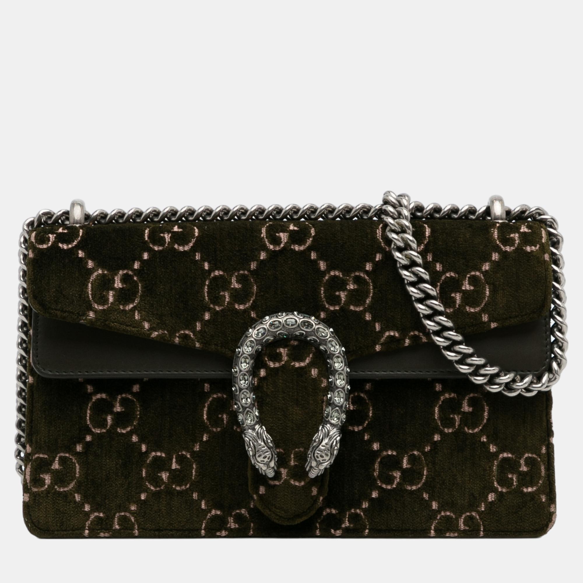 Gucci Brown Small GG Velvet Dionysus Shoulder  Bag