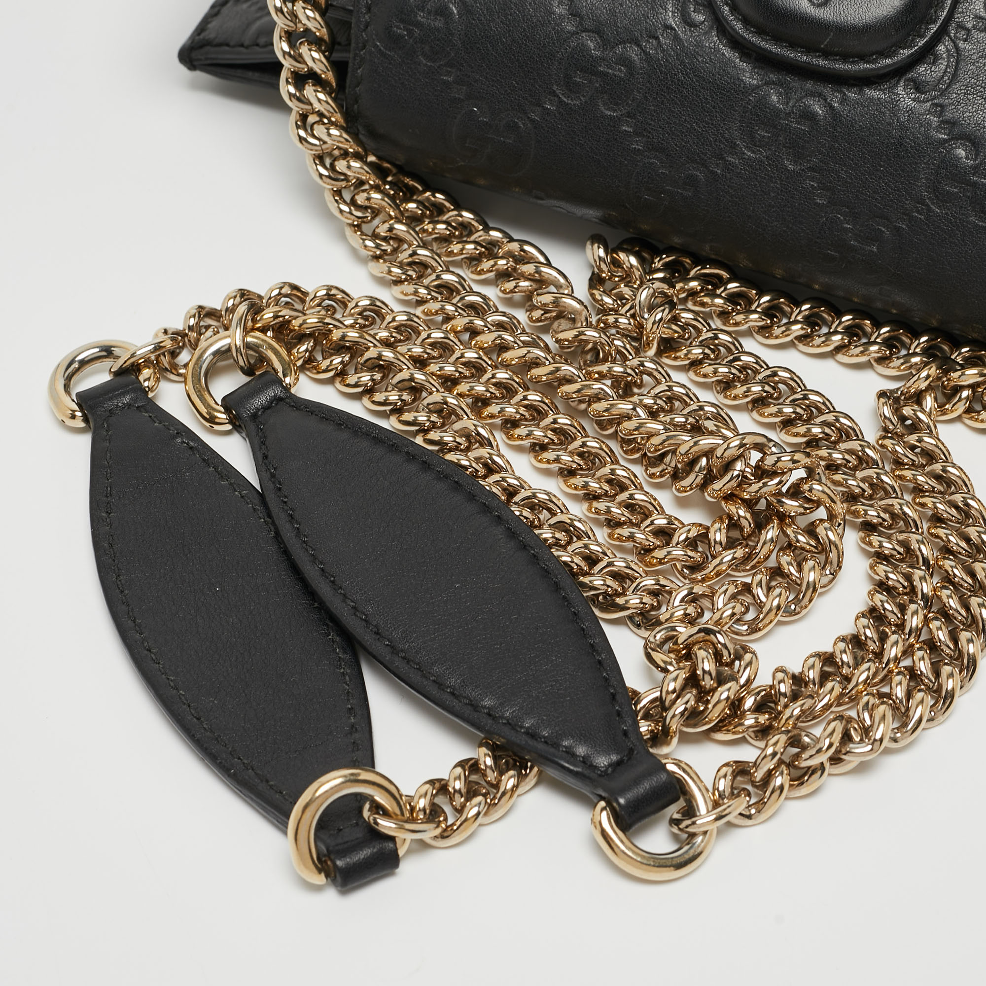Gucci Black Guccissima Leather Small Emily Chain Shoulder Bag