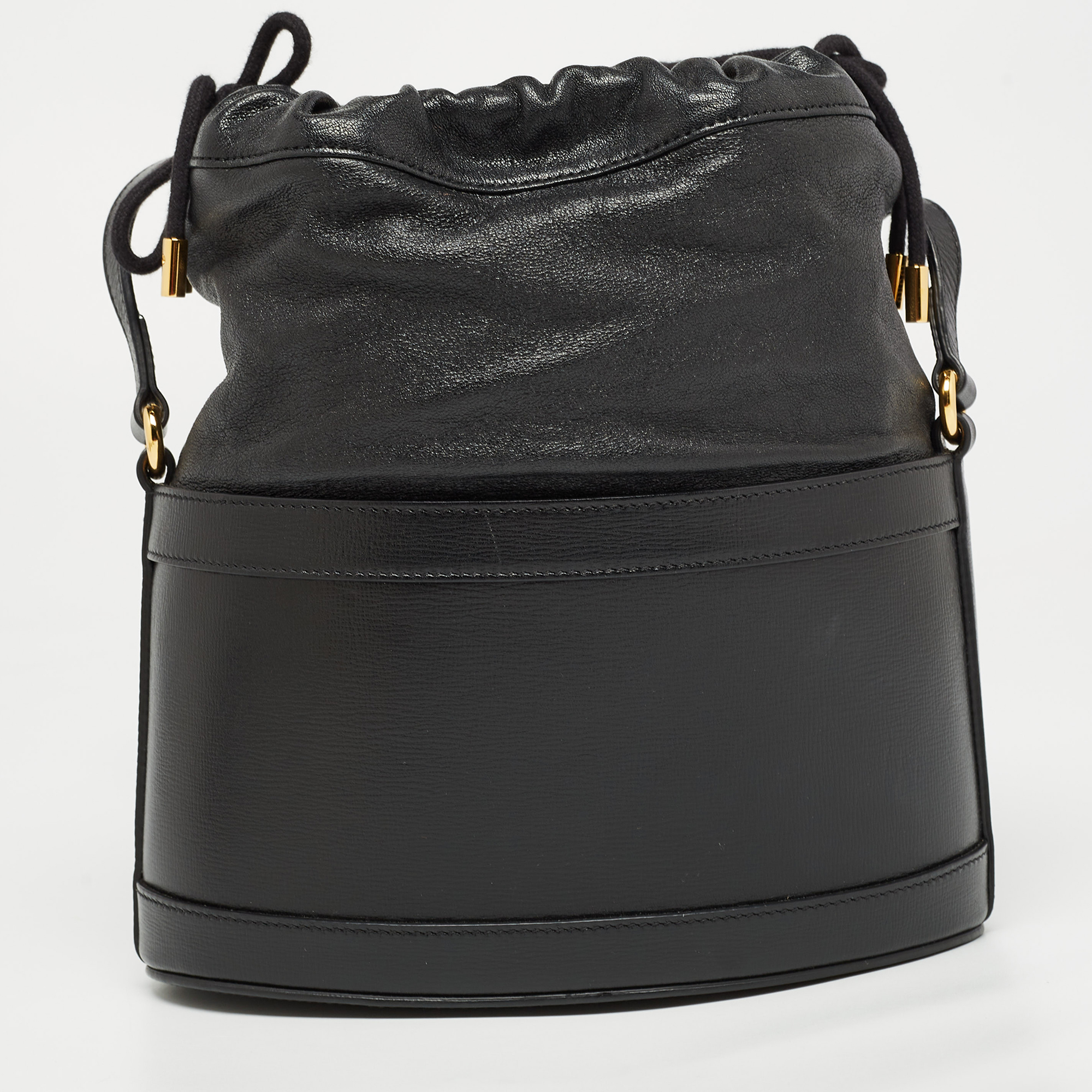 Gucci Black Leather 1955 Horsebit Bucket Bag