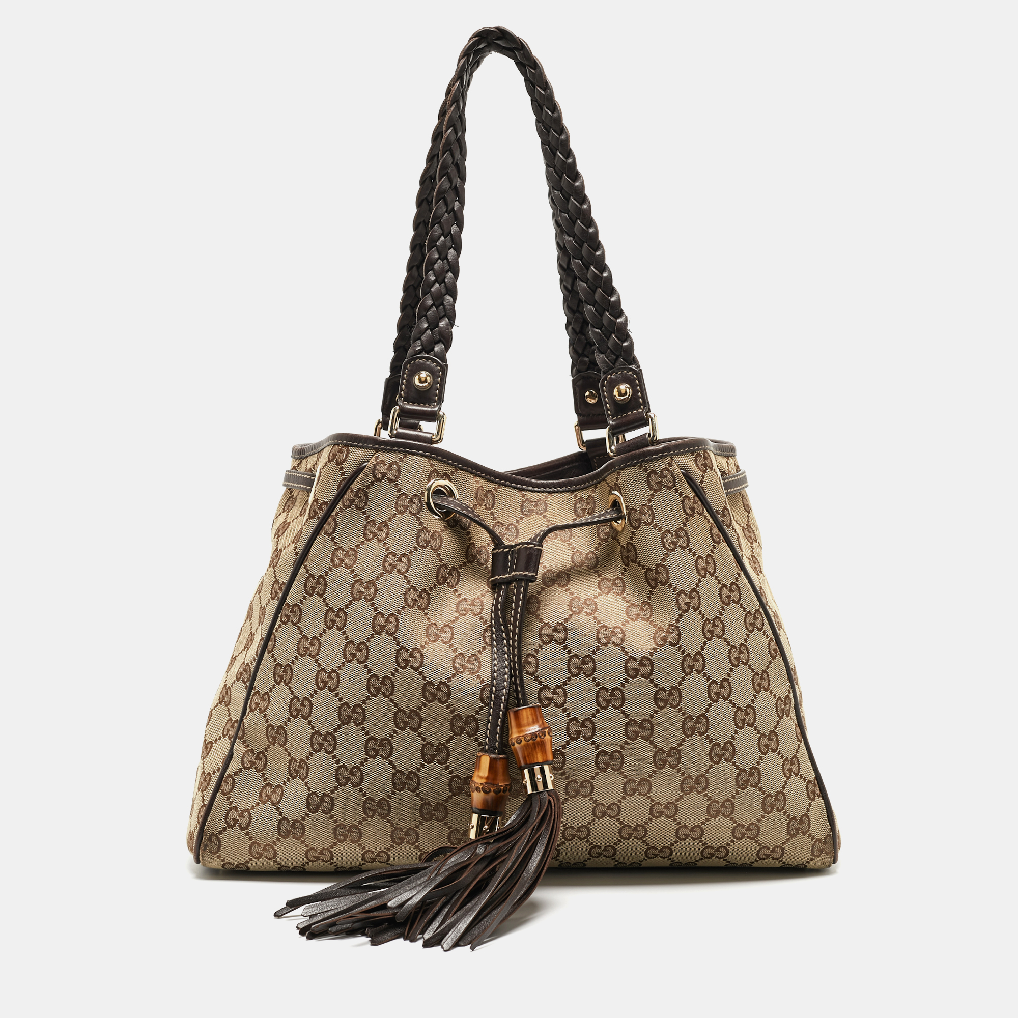 Gucci dark brown/beige gg canvas and leather medium peggy shoulder bag