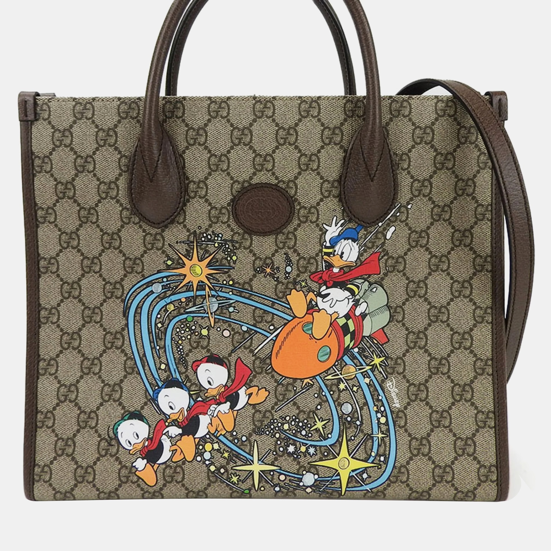 Gucci beige gg supreme canvas donald duck tote bag