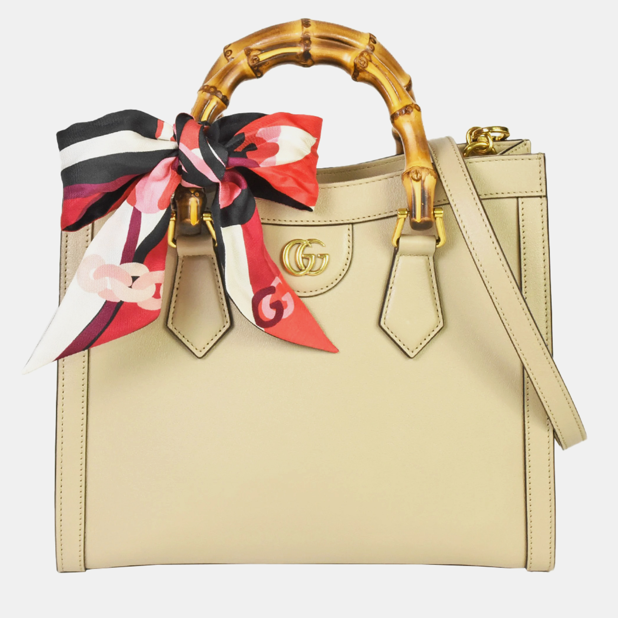 Gucci beige leather small bamboo diana tote bag with shoulder strap