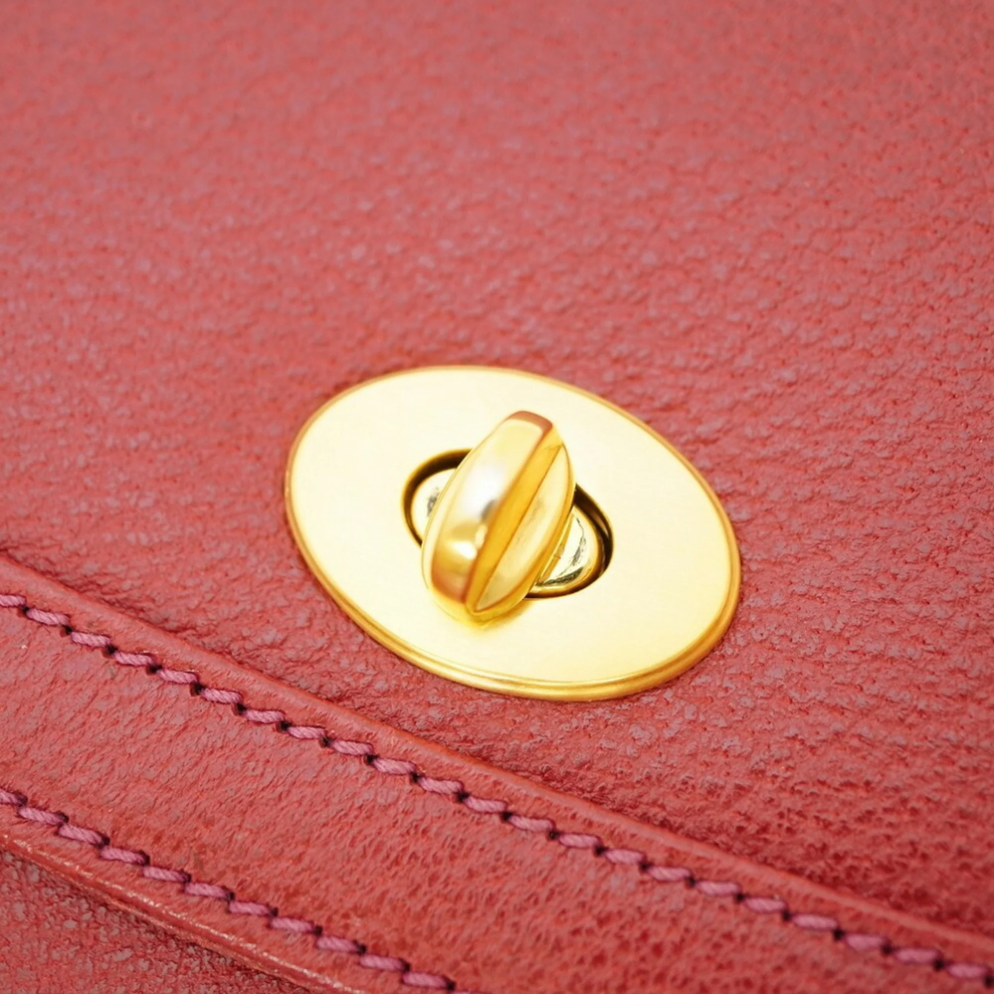 Gucci Red Leather Bamboo Top Handle Bag