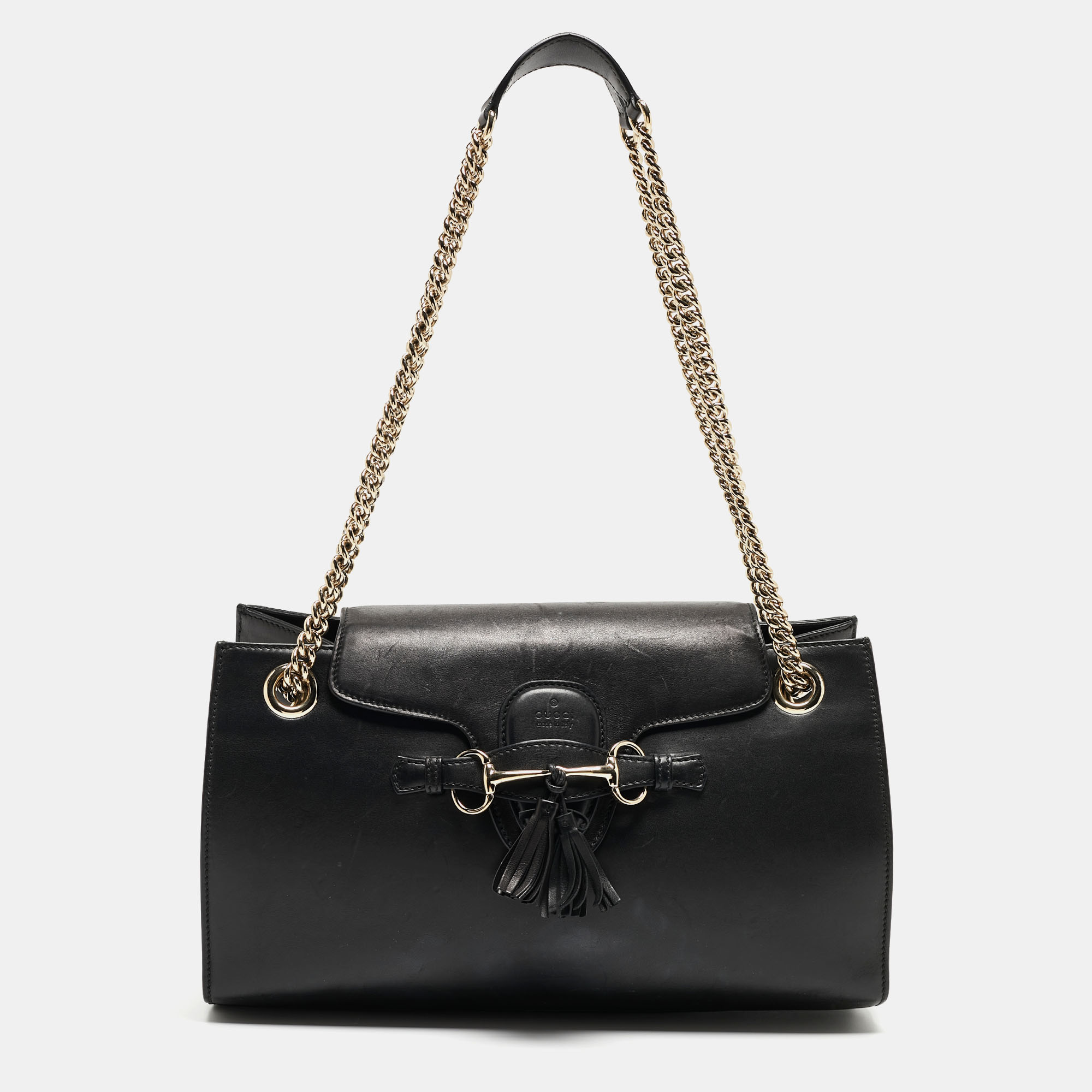 Gucci black leather large emily chain shoulder bag