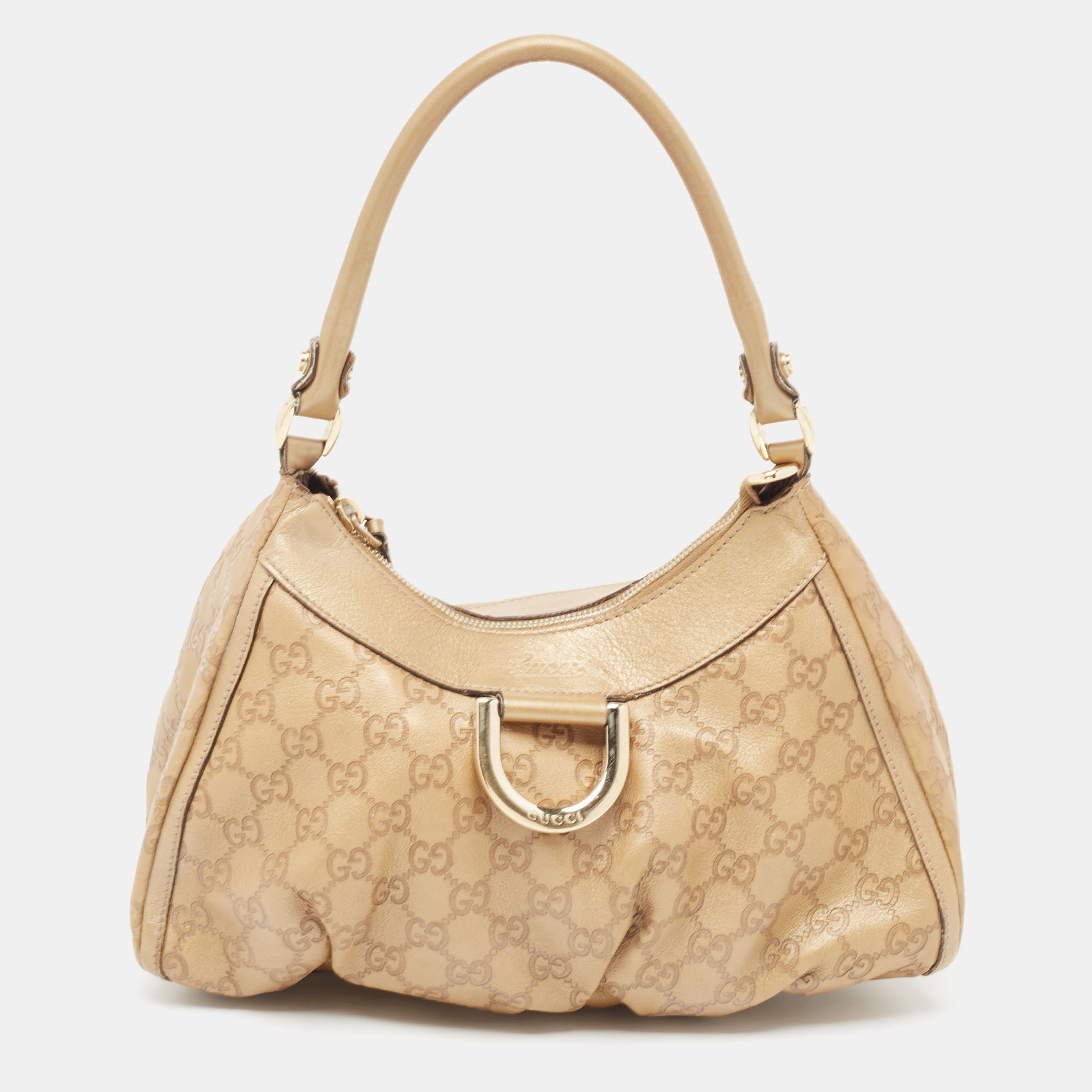 Gucci gold guccissima leather abbey d-ring hobo