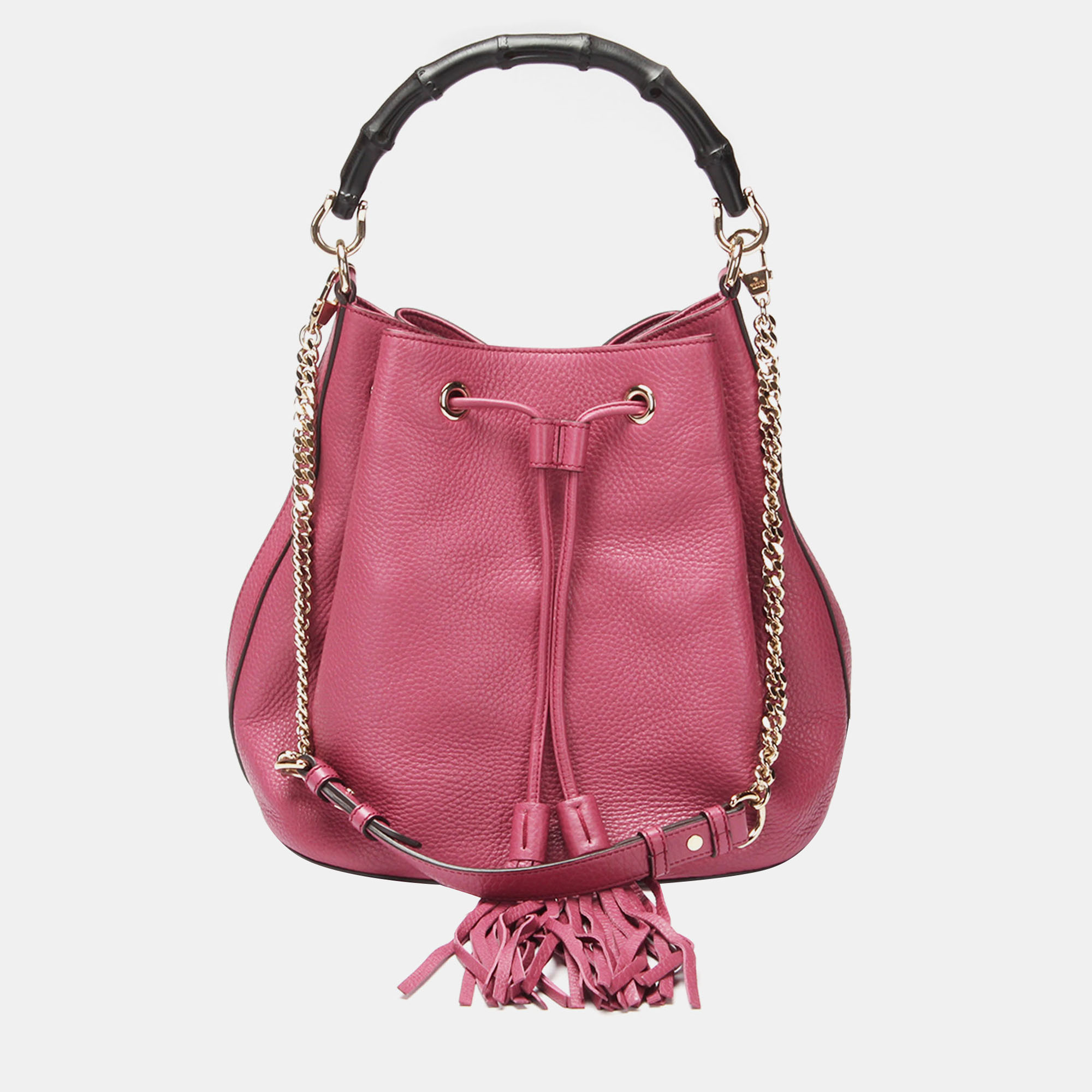 Gucci pink leather miss bamboo bucket drawstring bag