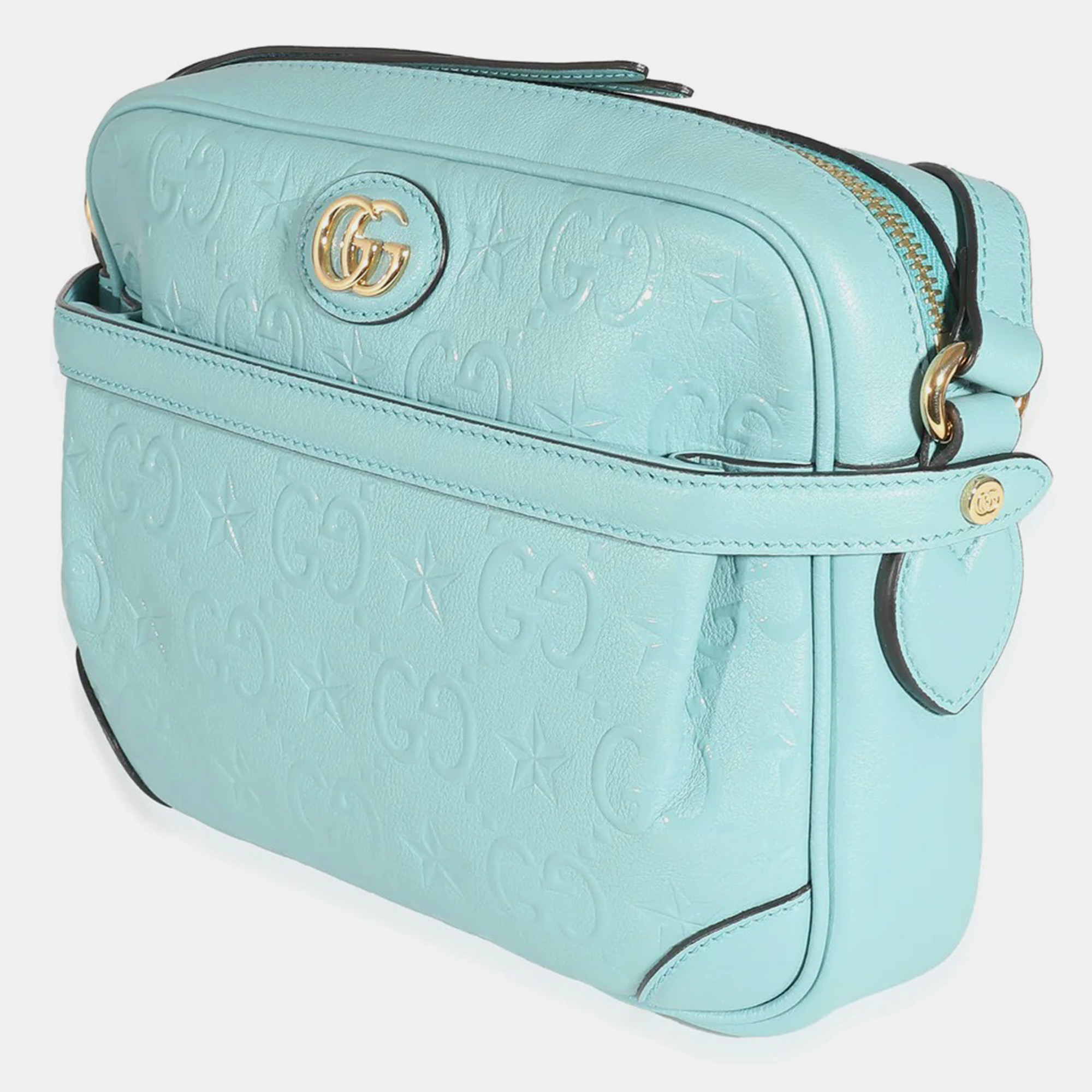 

Gucci Blue Wonka Grain Calfskin GG Monogram Embossed Star Shoulder Bag