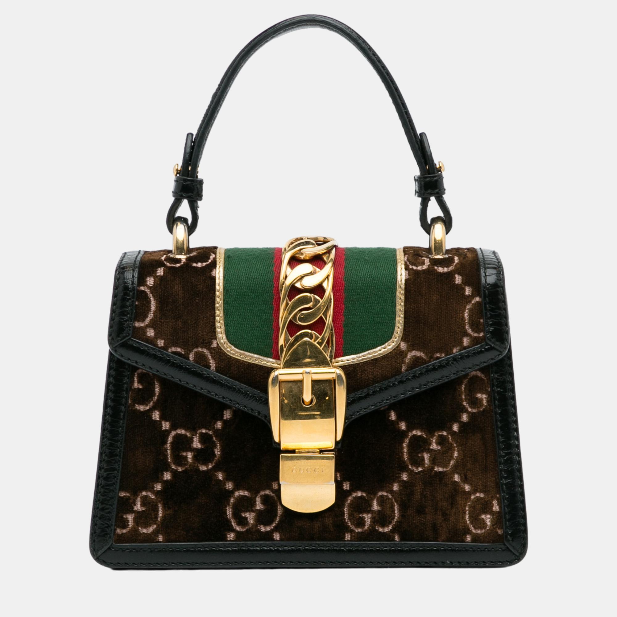 Gucci brown mini gg velvet sylvie satchel