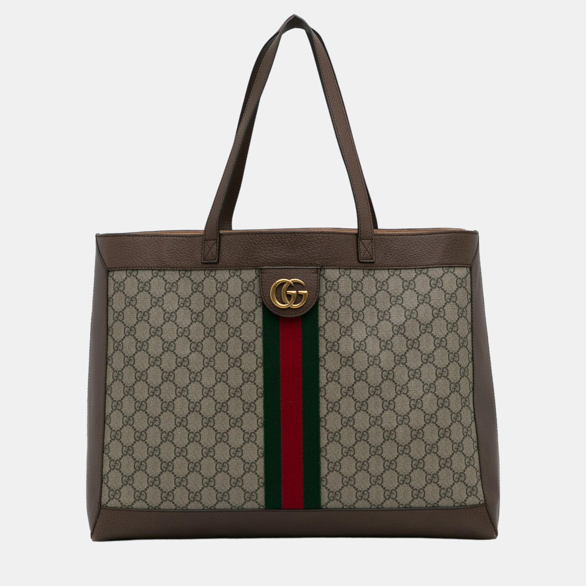 Gucci beige/brown gg supreme ophidia tote bag