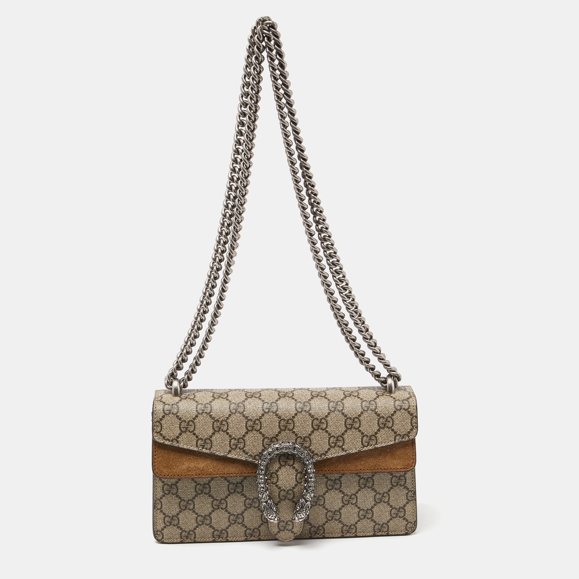 Gucci beige gg supreme canvas and suede small rectangular dionysus shoulder bag