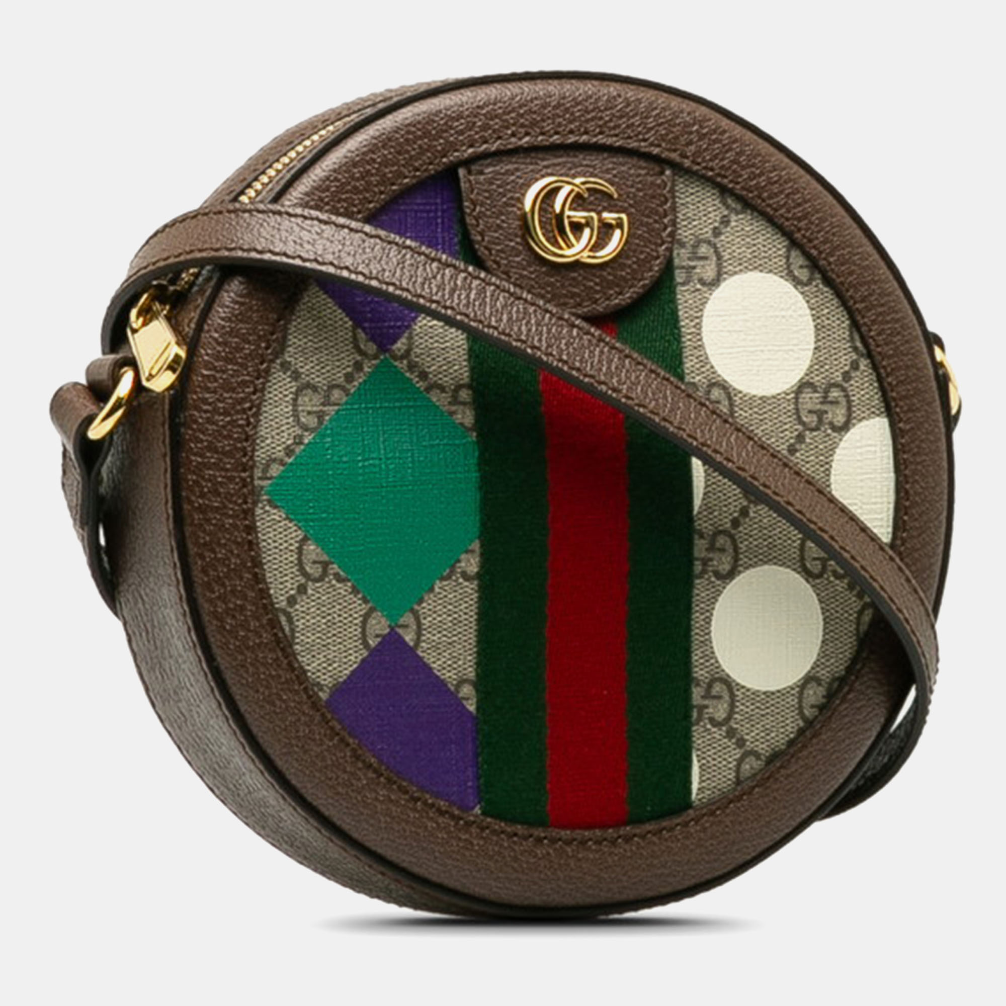 

Gucci Beige Canvas Mini GG Supreme Ophidia Round Shoulder Bag, Brown