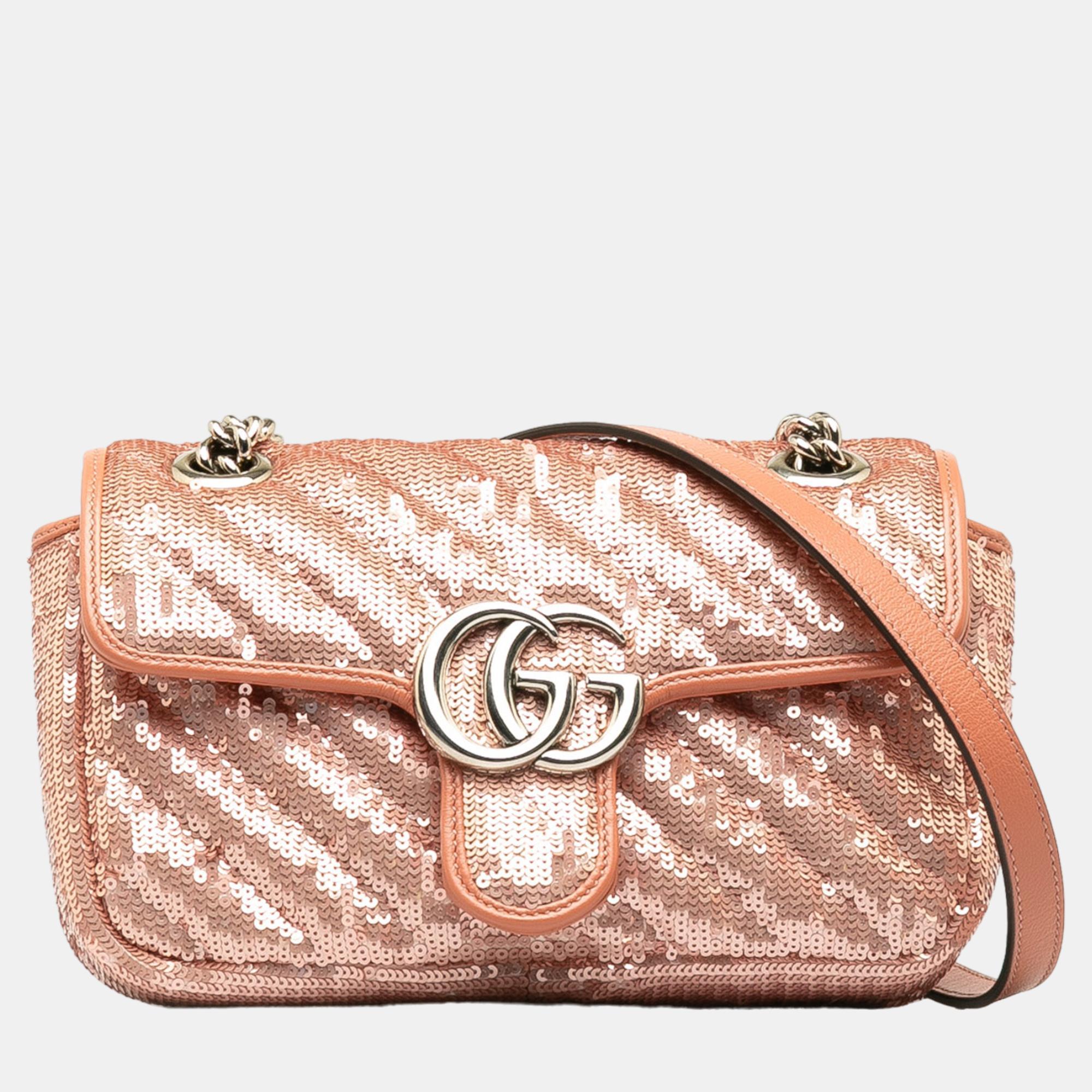 Gucci pink mini sequin marmont matelasse crossbody bag