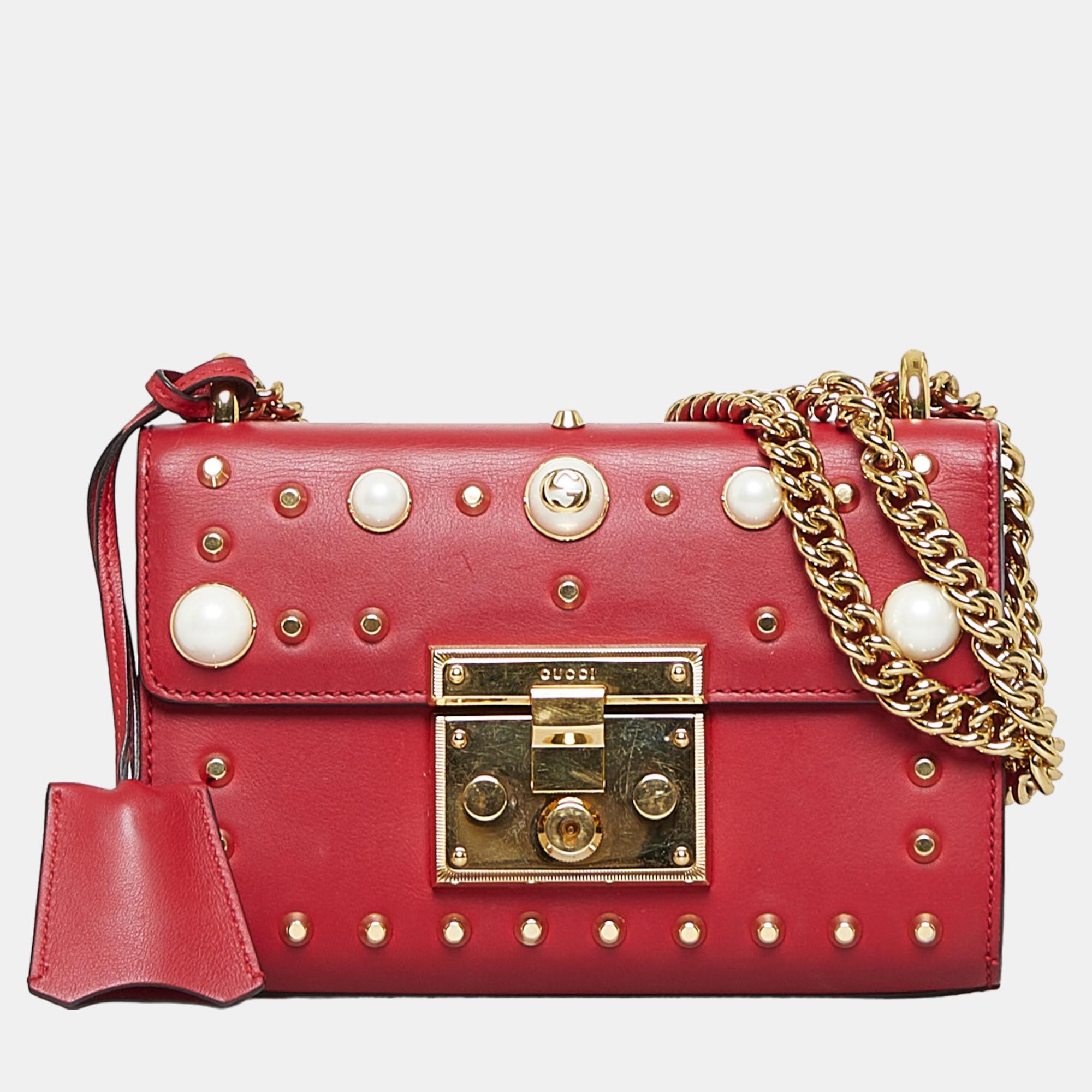 Gucci red pearl studded padlock