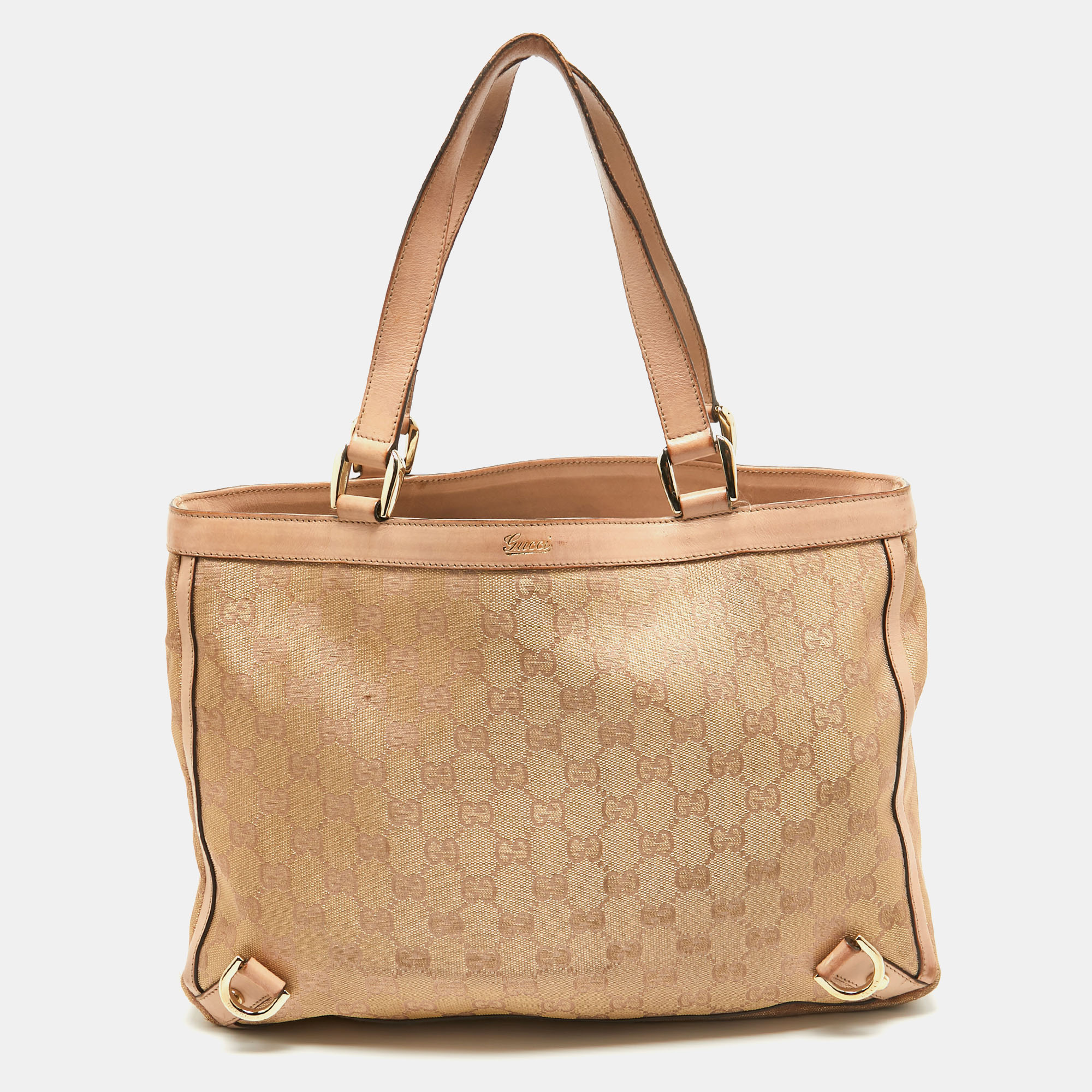 Gucci dusty pink/gold gg lurex fabric and leather tote
