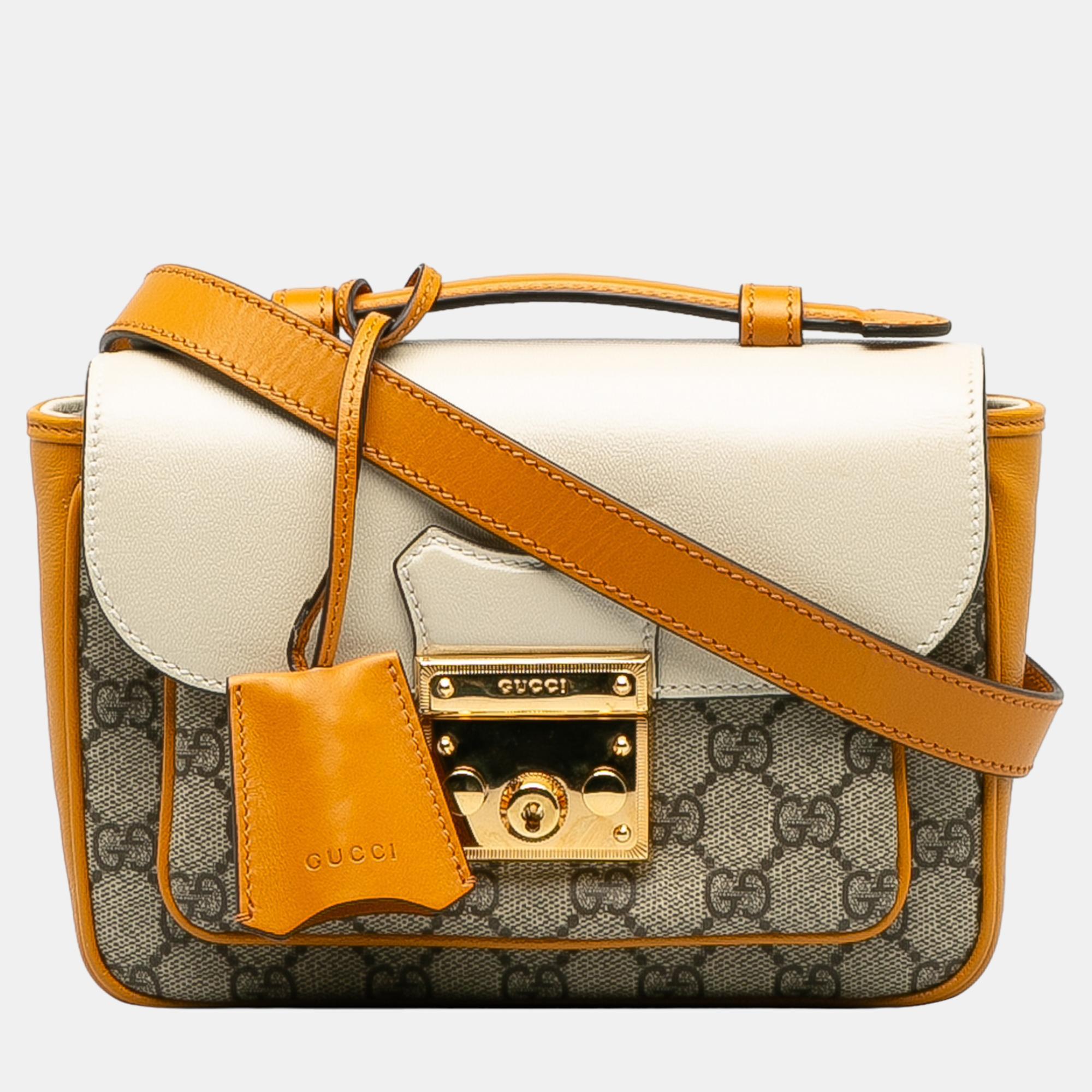 Gucci beige/brown gg supreme padlock satchel