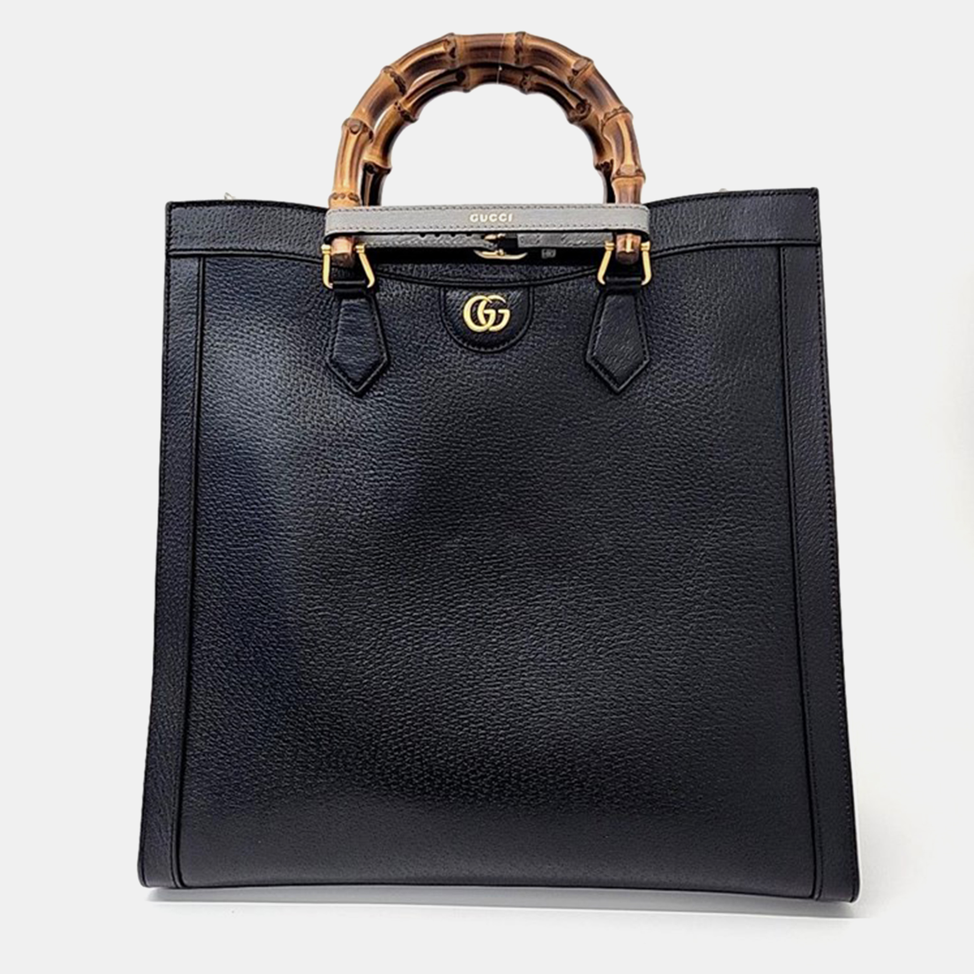 Gucci black leather large diana tote bag