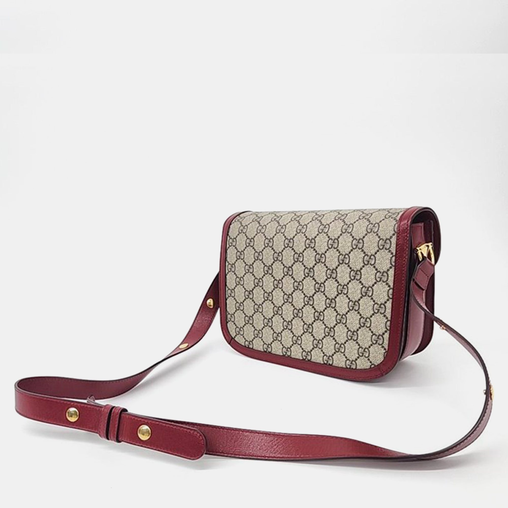 Gucci Beige/Red GG Canvas And Leather 1955 Horsebit Shoulder Bag