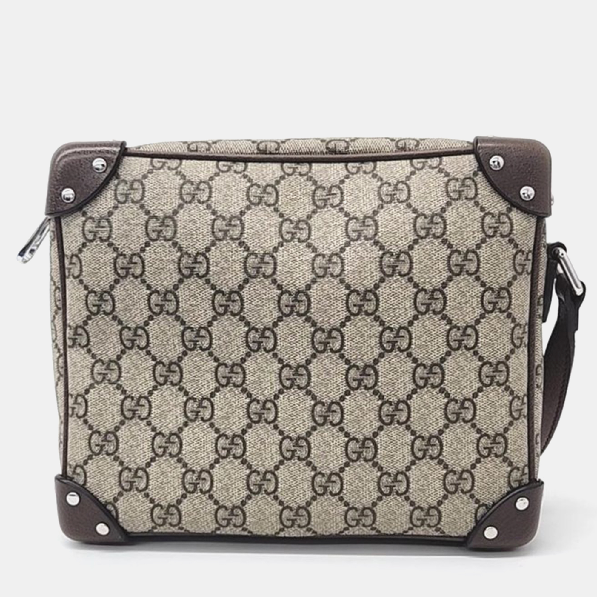 Gucci beige ebony new acero gg supreme monogram textured calfskin square messenger bag