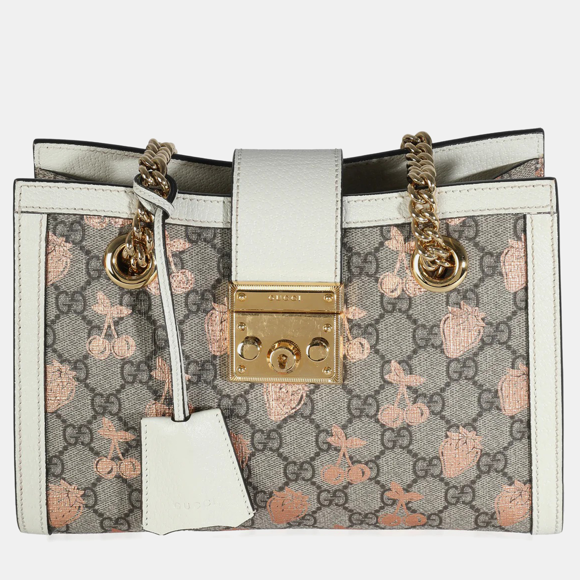Gucci white gg canvas small berry padlock tote bag
