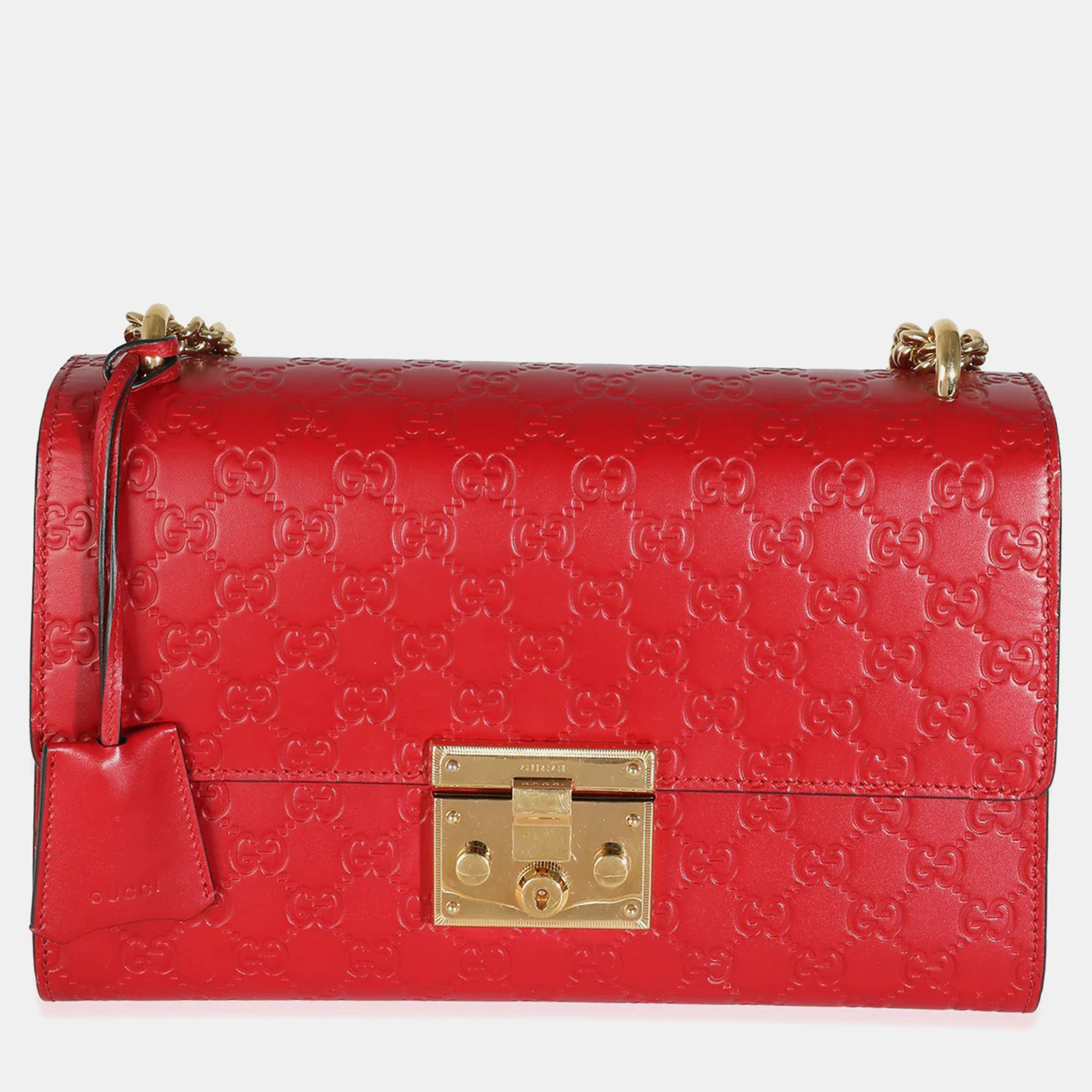 Gucci red leather medium padlock shoulder bag