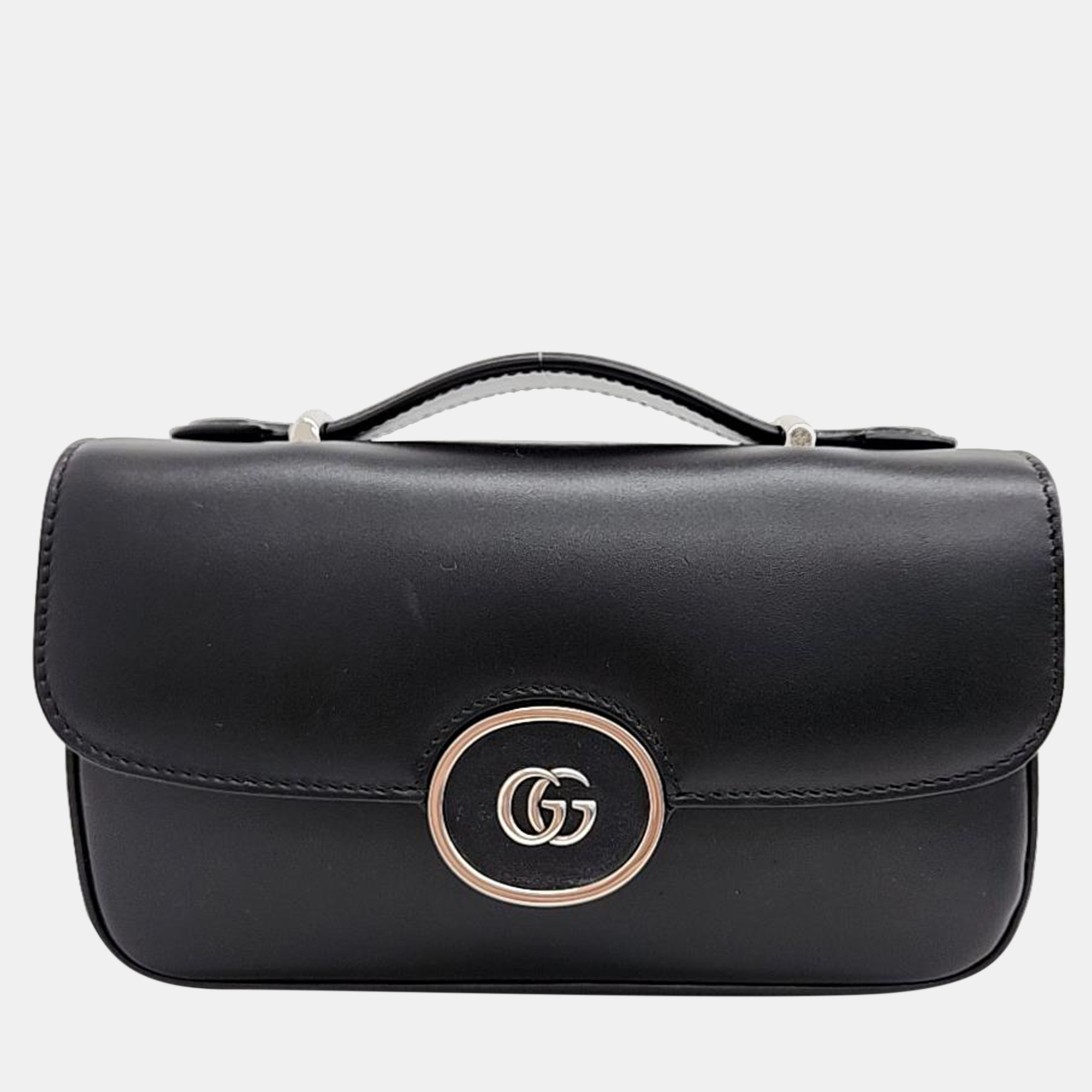 Gucci black senna calfskin petite gg top handle shoulder bag