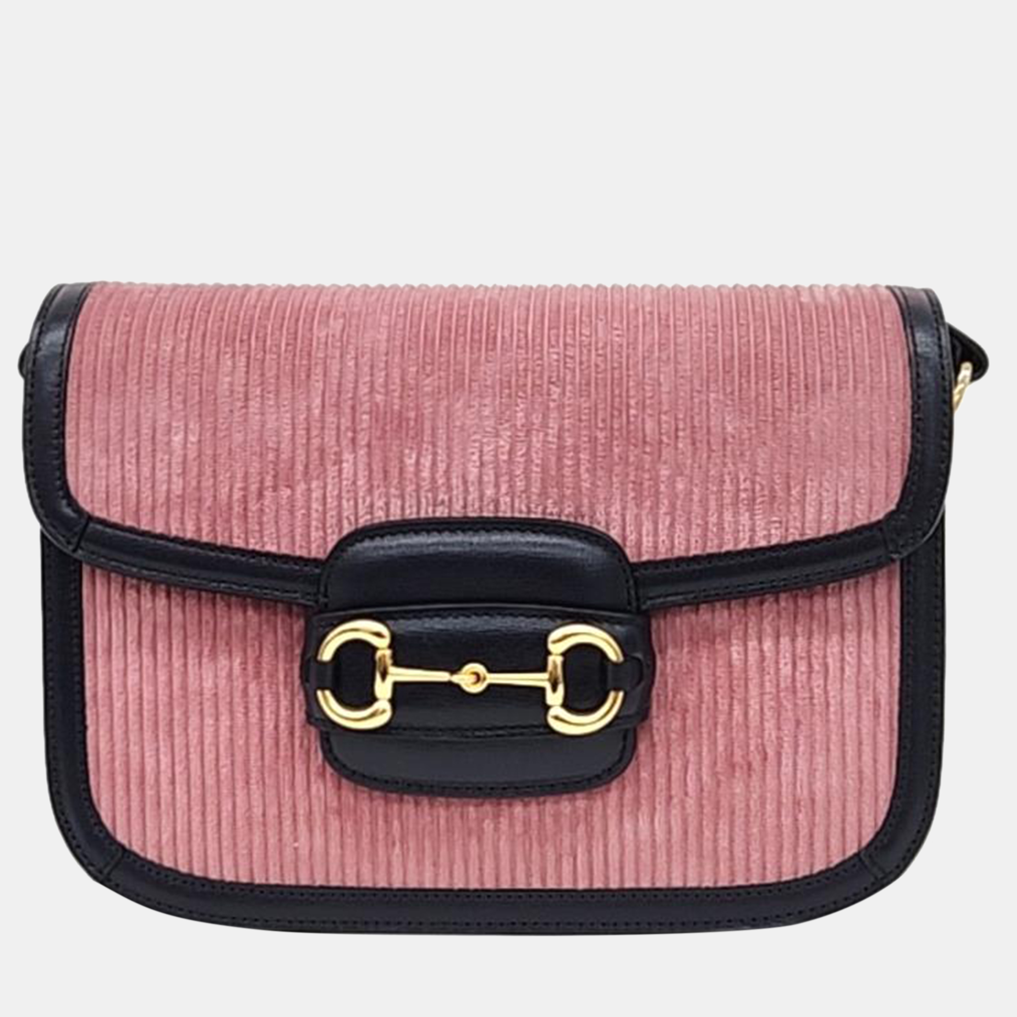 Gucci pink/black corduroy and leather 1955 horsebit shoulder bag