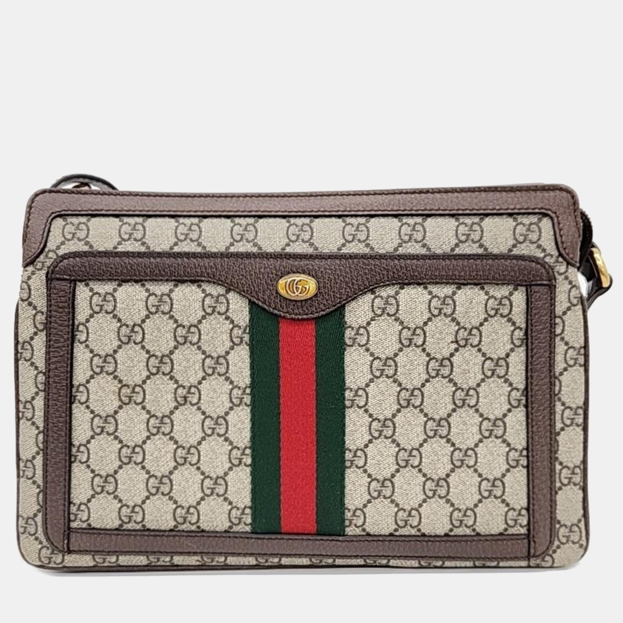 Gucci beige new acero gg supreme monogram web medium ophidia shoulder bag