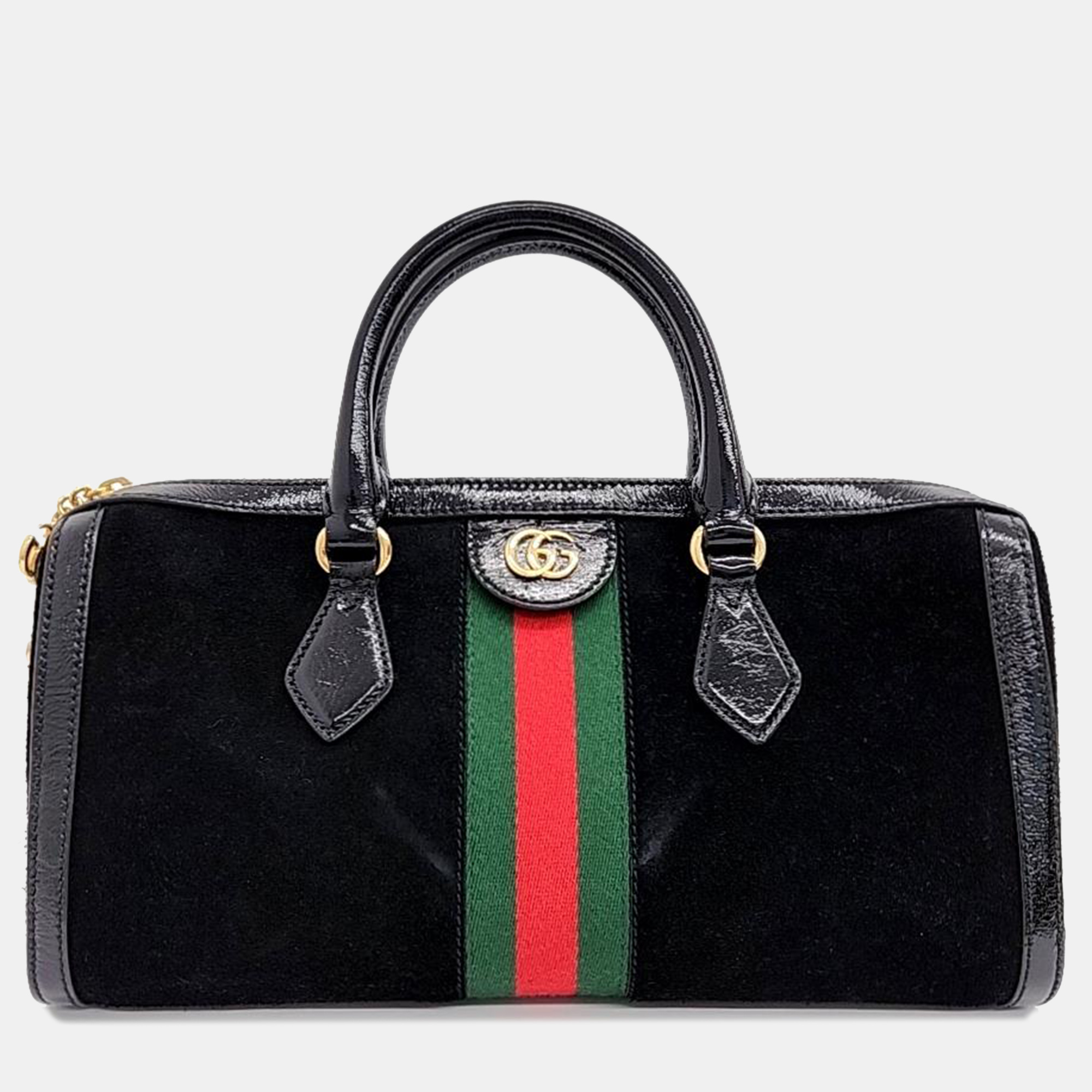 Gucci black velvet/leather ophidia gg medium top handle bag