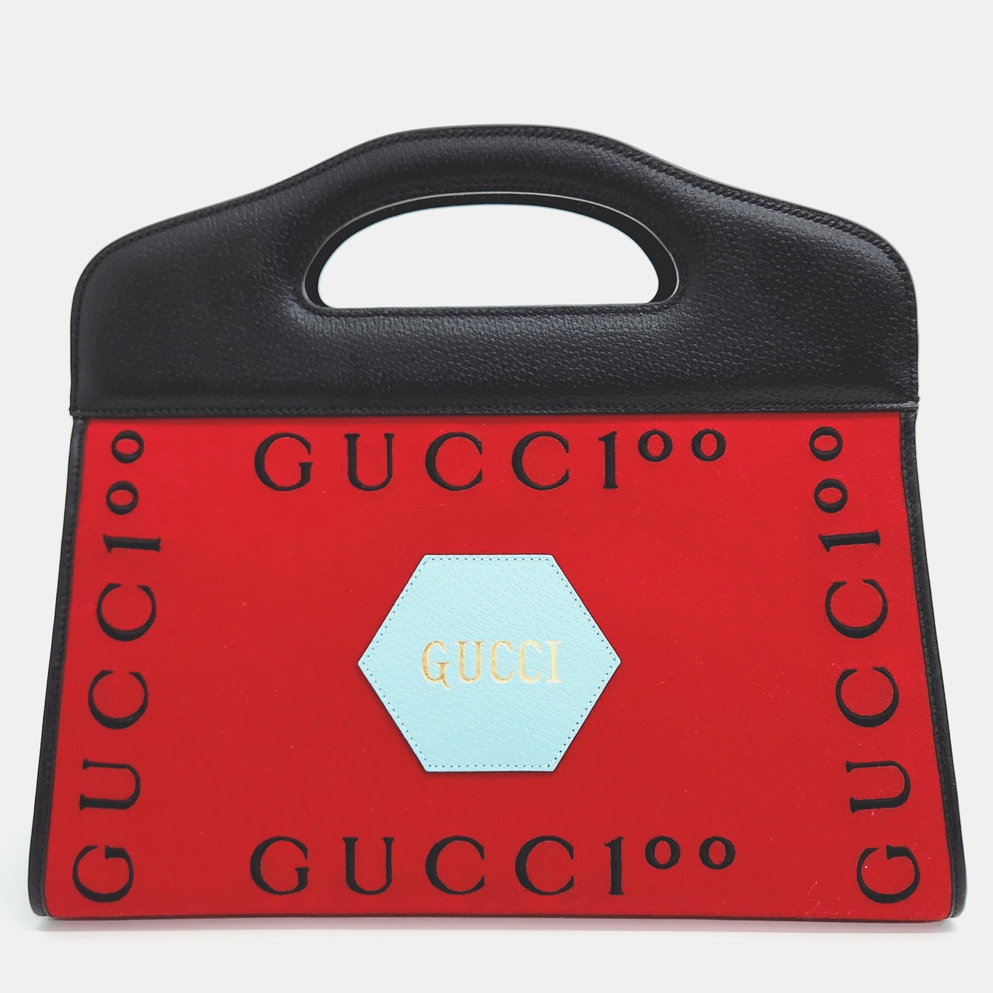 Gucci red leather 100th anniversary tote bag
